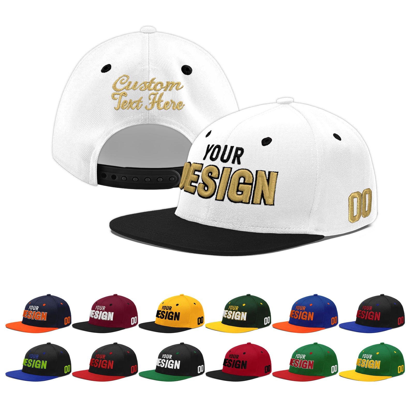 Custom White Black 3D Puff Embroidery Flat Embroidery Casual Sport Baseball Cap