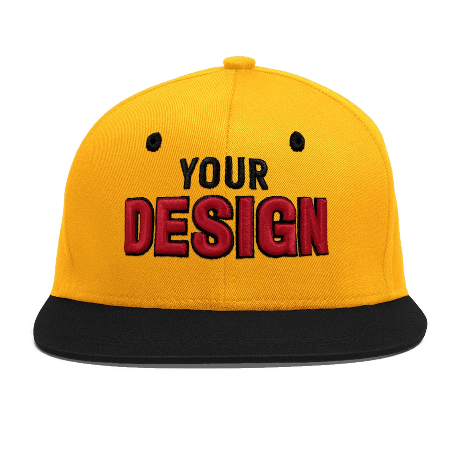 Custom Gold Black 72D Puff Embroidery Flat Embroidery Casual Sport Baseball Cap
