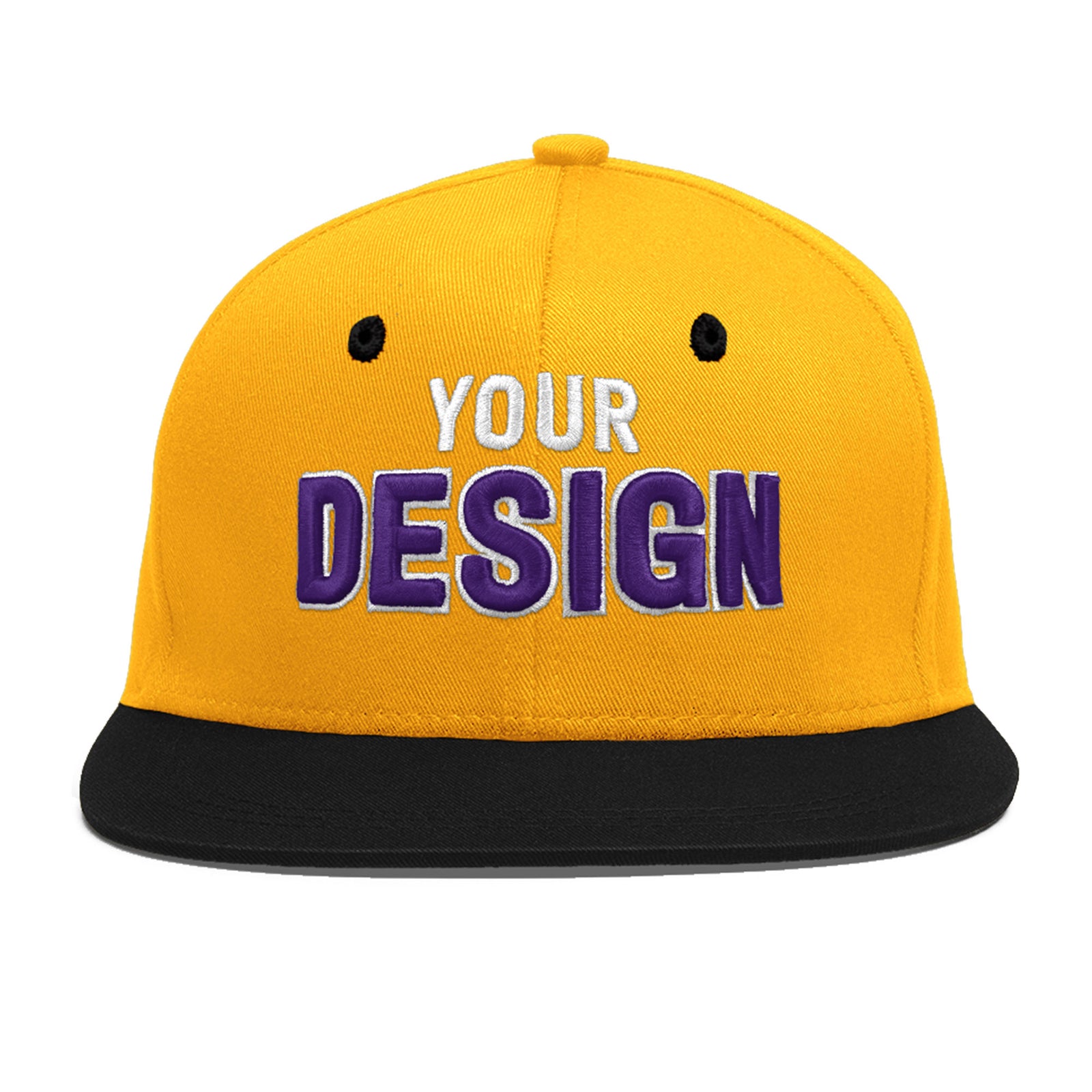 Custom Gold Black 88D Puff Embroidery Flat Embroidery Casual Sport Baseball Cap