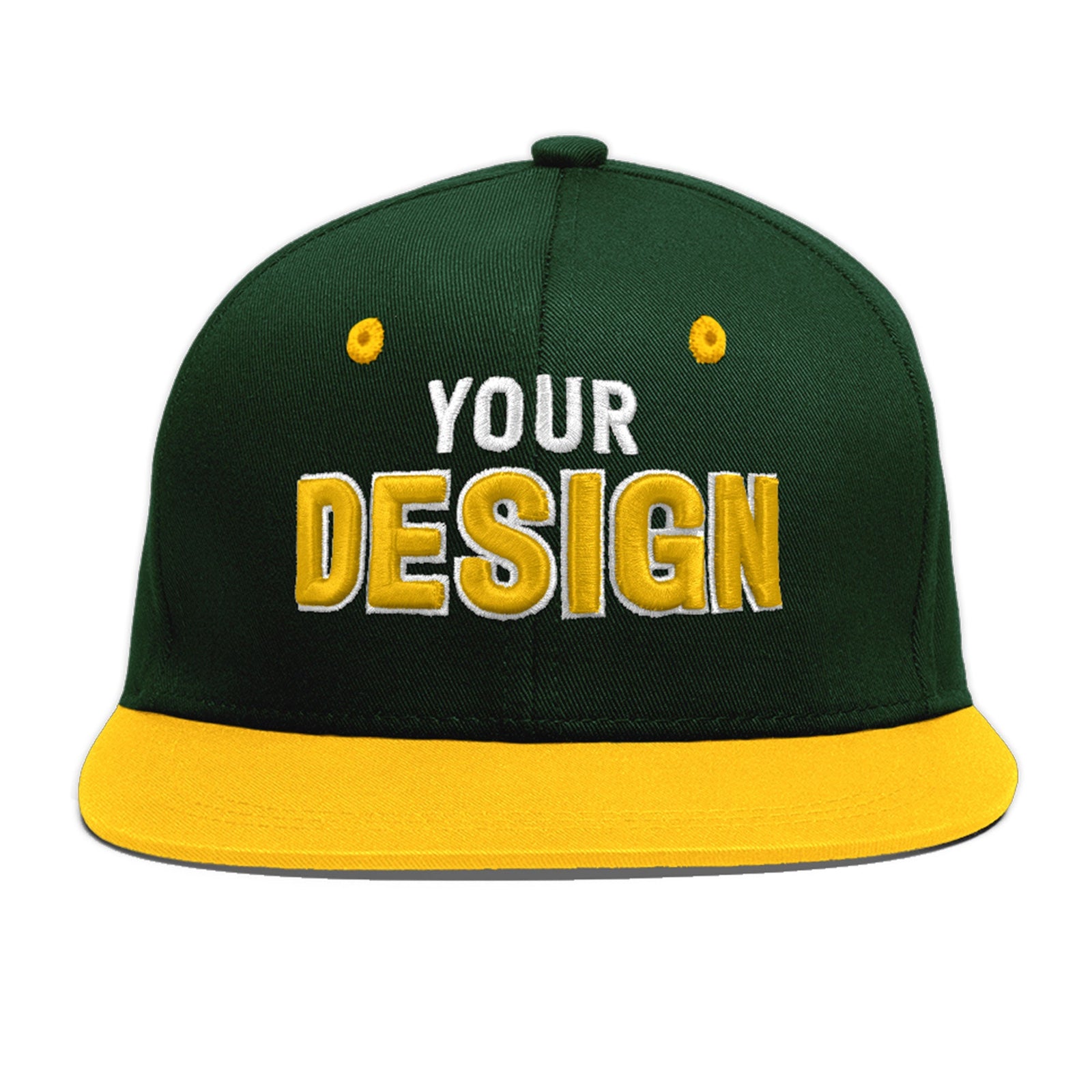 Custom Green Gold 3D Puff Embroidery Flat Embroidery Casual Sport Baseball Cap