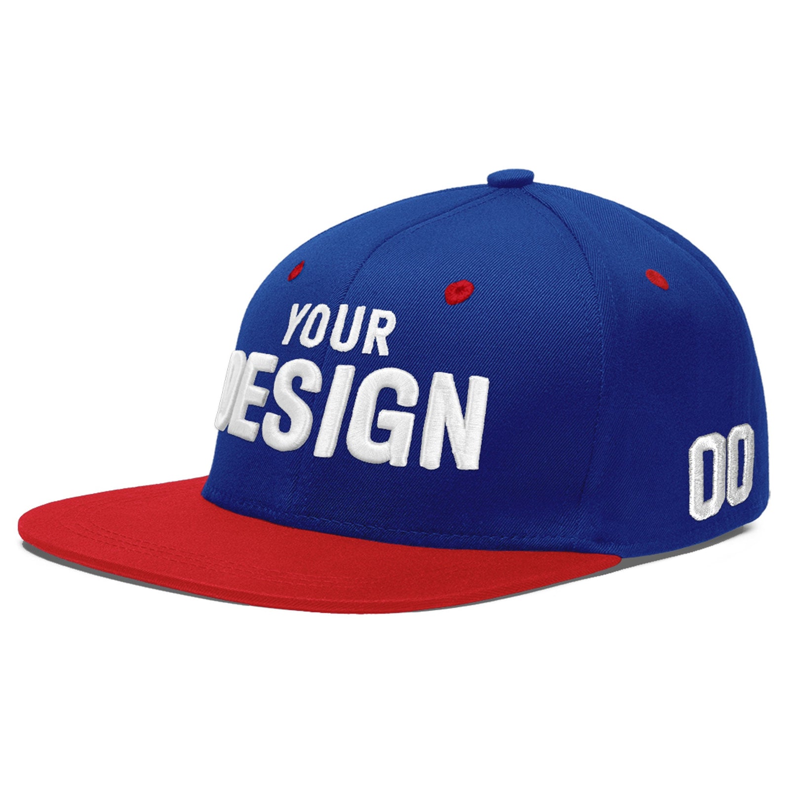 Custom Royal Blue Red 3D Puff Embroidery Flat Embroidery Casual Sport Baseball Cap