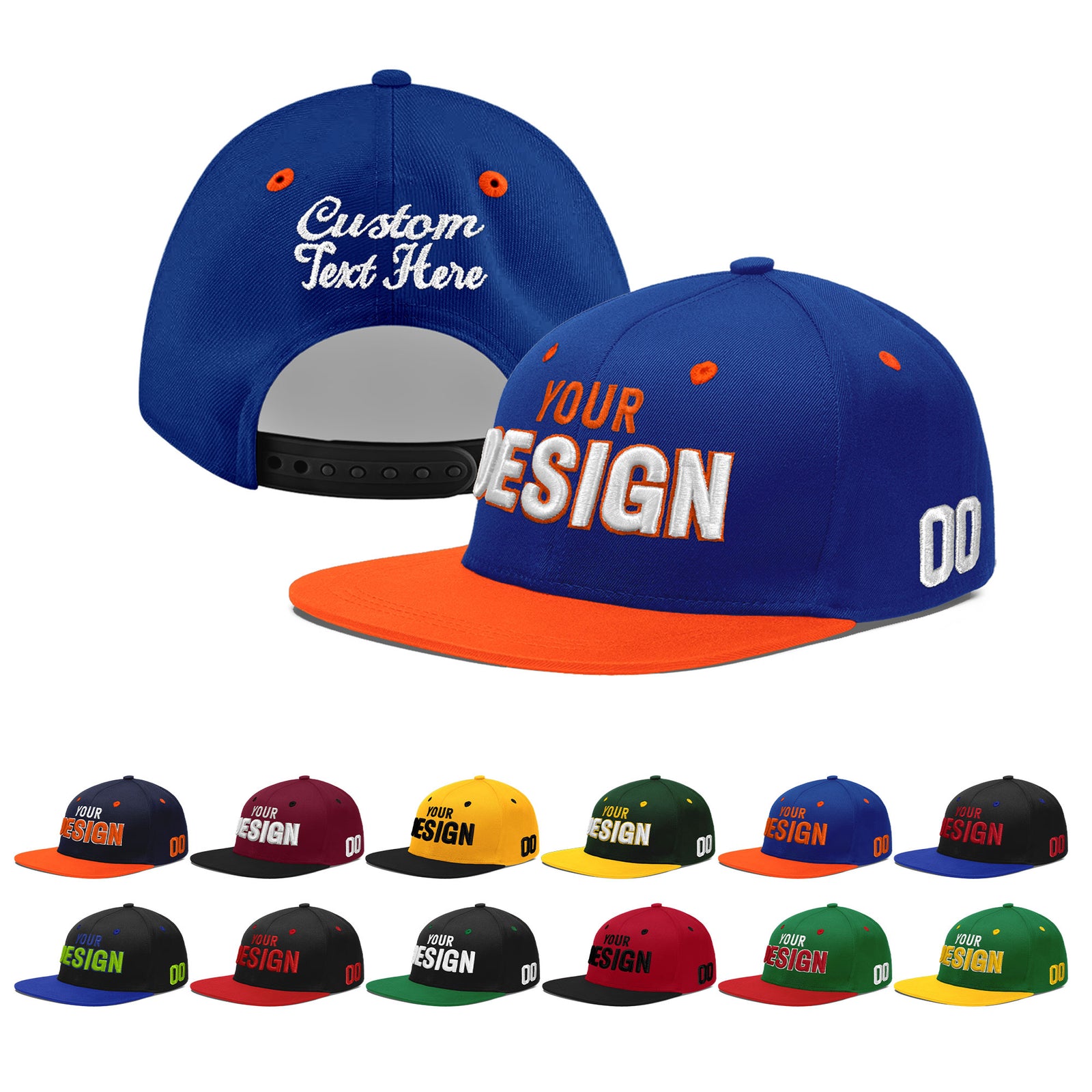 Custom Royal Blue Orange 3D Puff Embroidery Flat Embroidery Casual Sport Baseball Cap