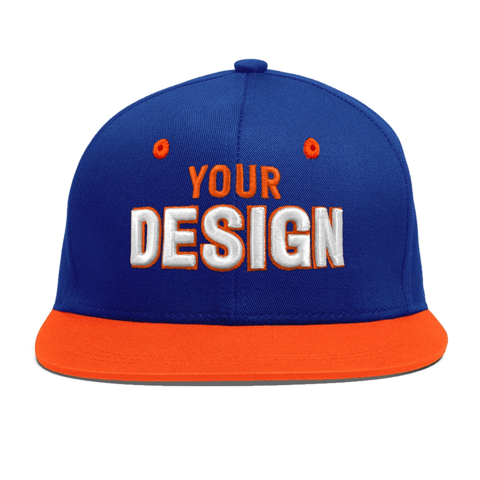 Custom Royal Blue Orange 3D Puff Embroidery Flat Embroidery Casual Sport Baseball Cap