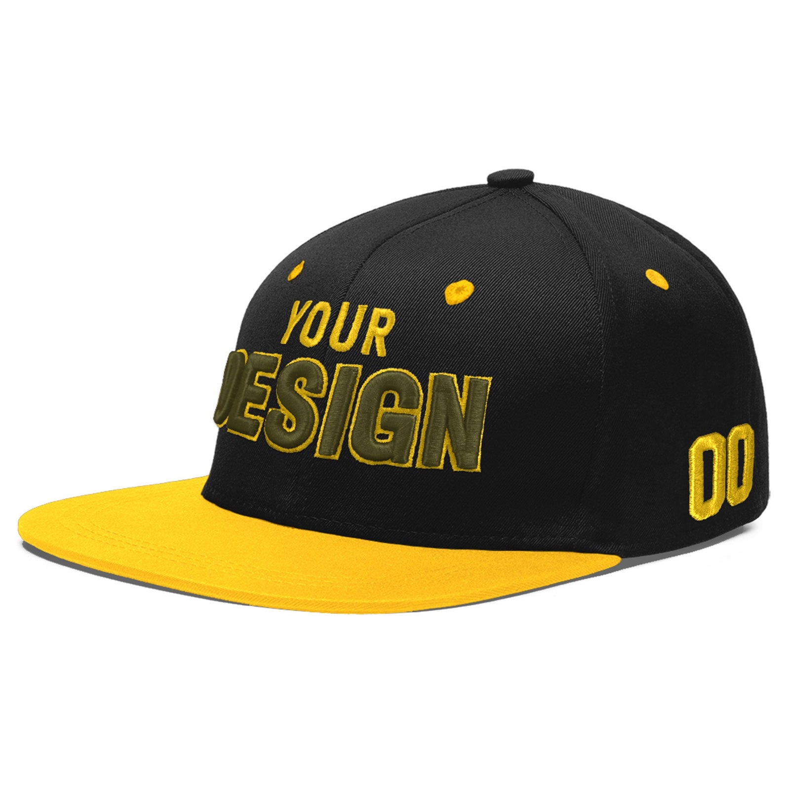 Custom Black Gold 3D Puff Embroidery Flat Embroidery Casual Sport Baseball Cap