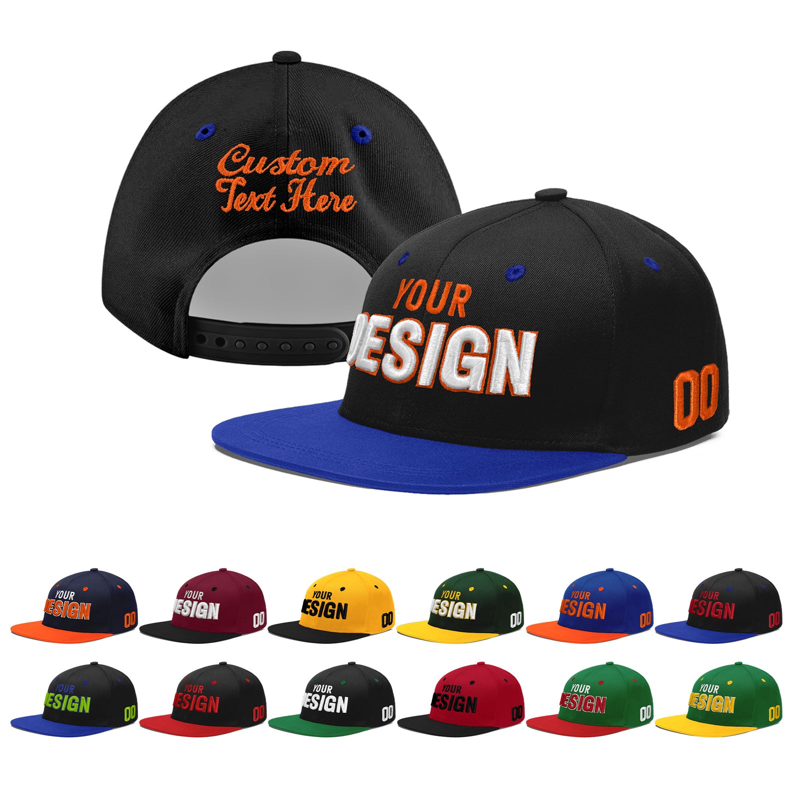 Custom Black Royal Blue 3D Puff Embroidery Flat Embroidery Casual Sport Baseball Cap