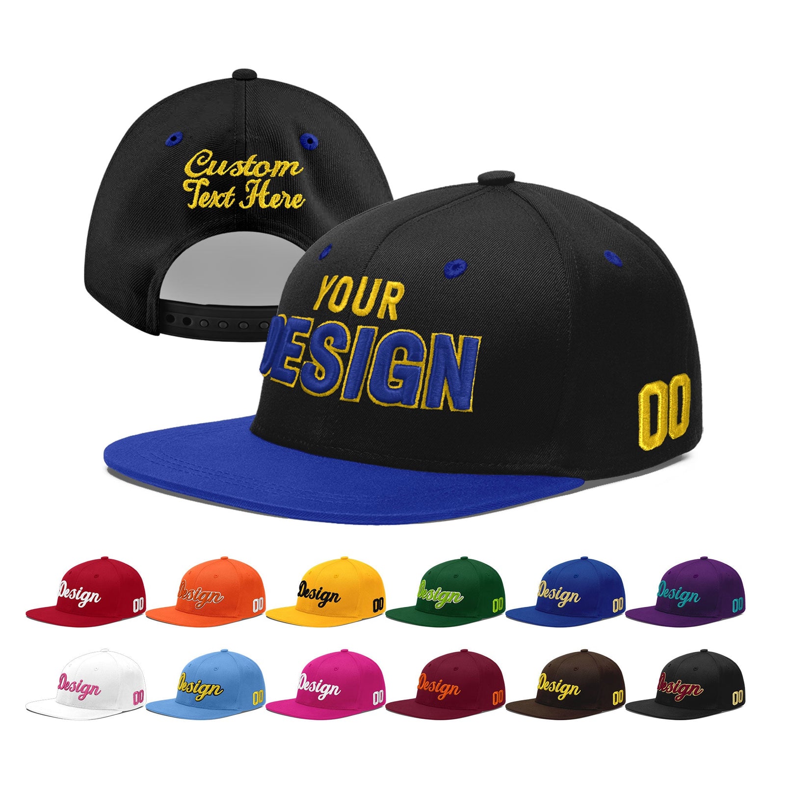 Custom Black Royal Blue 3D Puff Embroidery Flat Embroidery Casual Sport Baseball Cap
