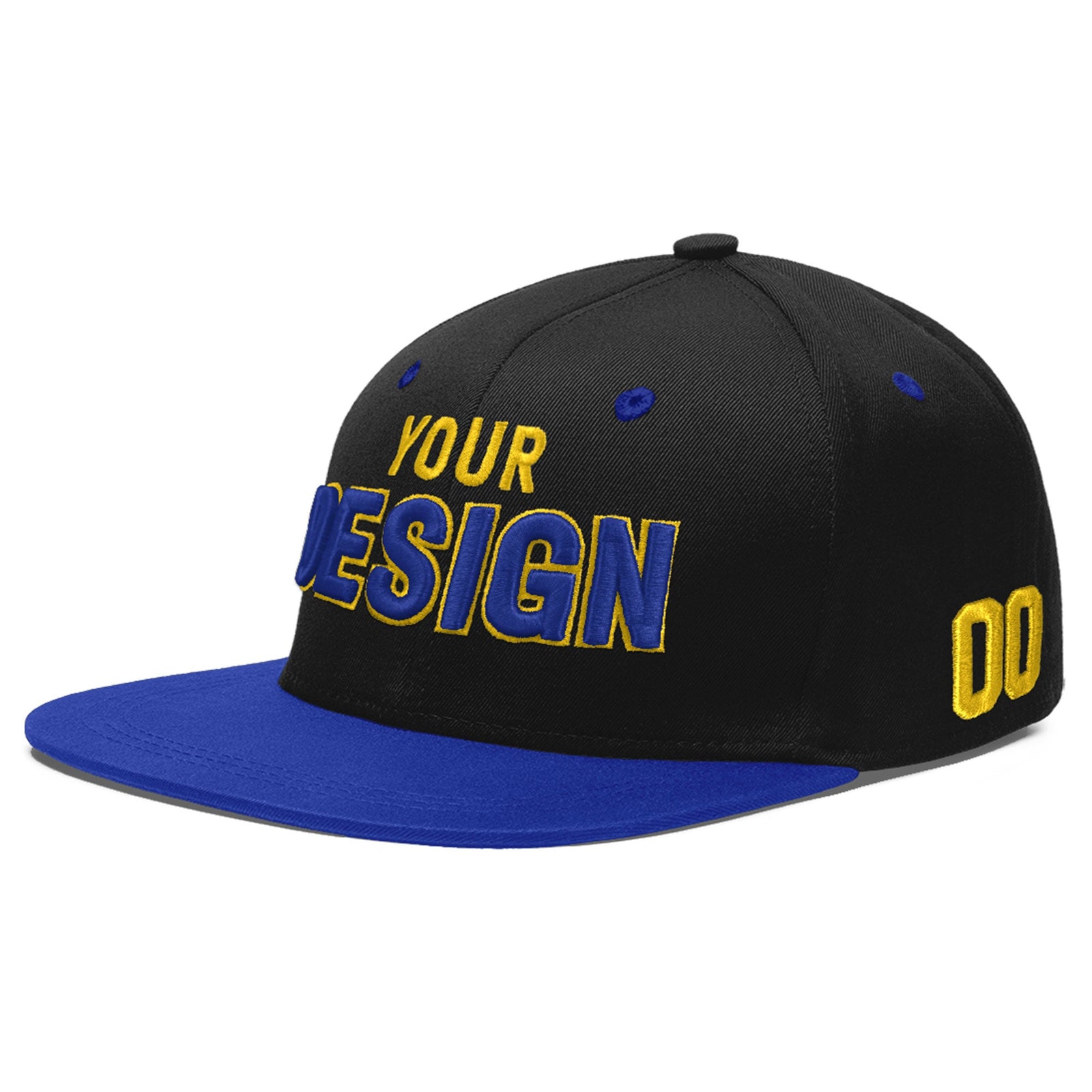 Custom Black Royal Blue 3D Puff Embroidery Flat Embroidery Casual Sport Baseball Cap