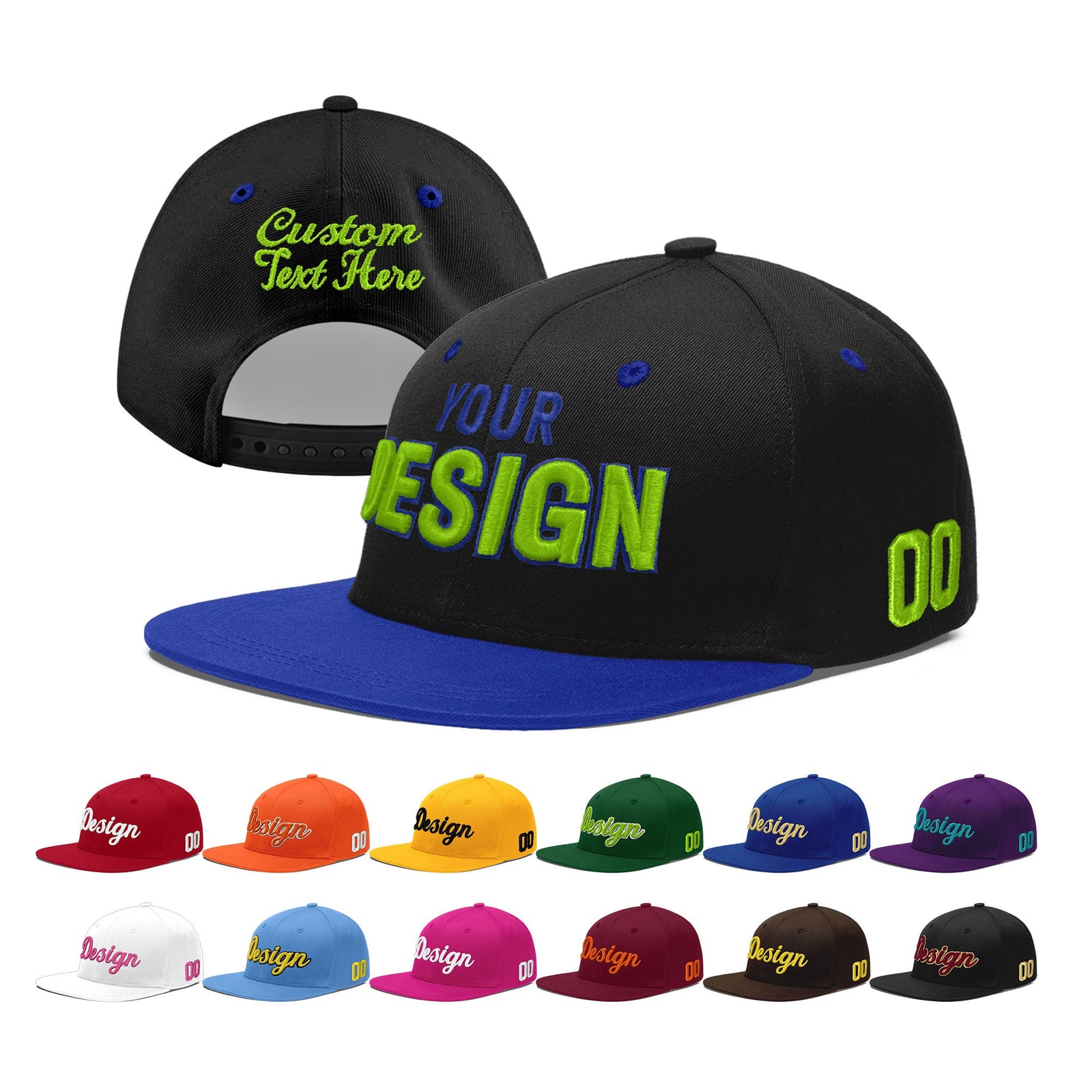 Custom Black Royal Blue 3D Puff Embroidery Flat Embroidery Casual Sport Baseball Cap