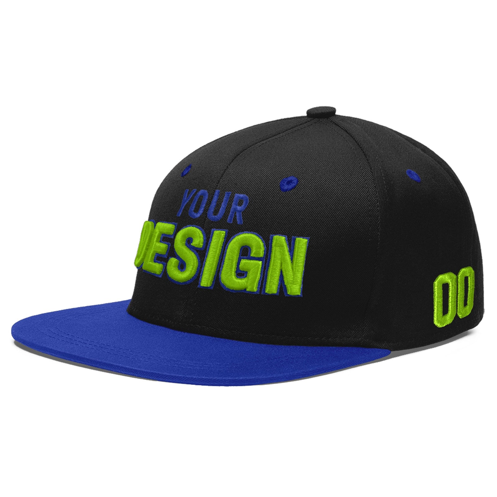 Custom Black Royal Blue 3D Puff Embroidery Flat Embroidery Casual Sport Baseball Cap