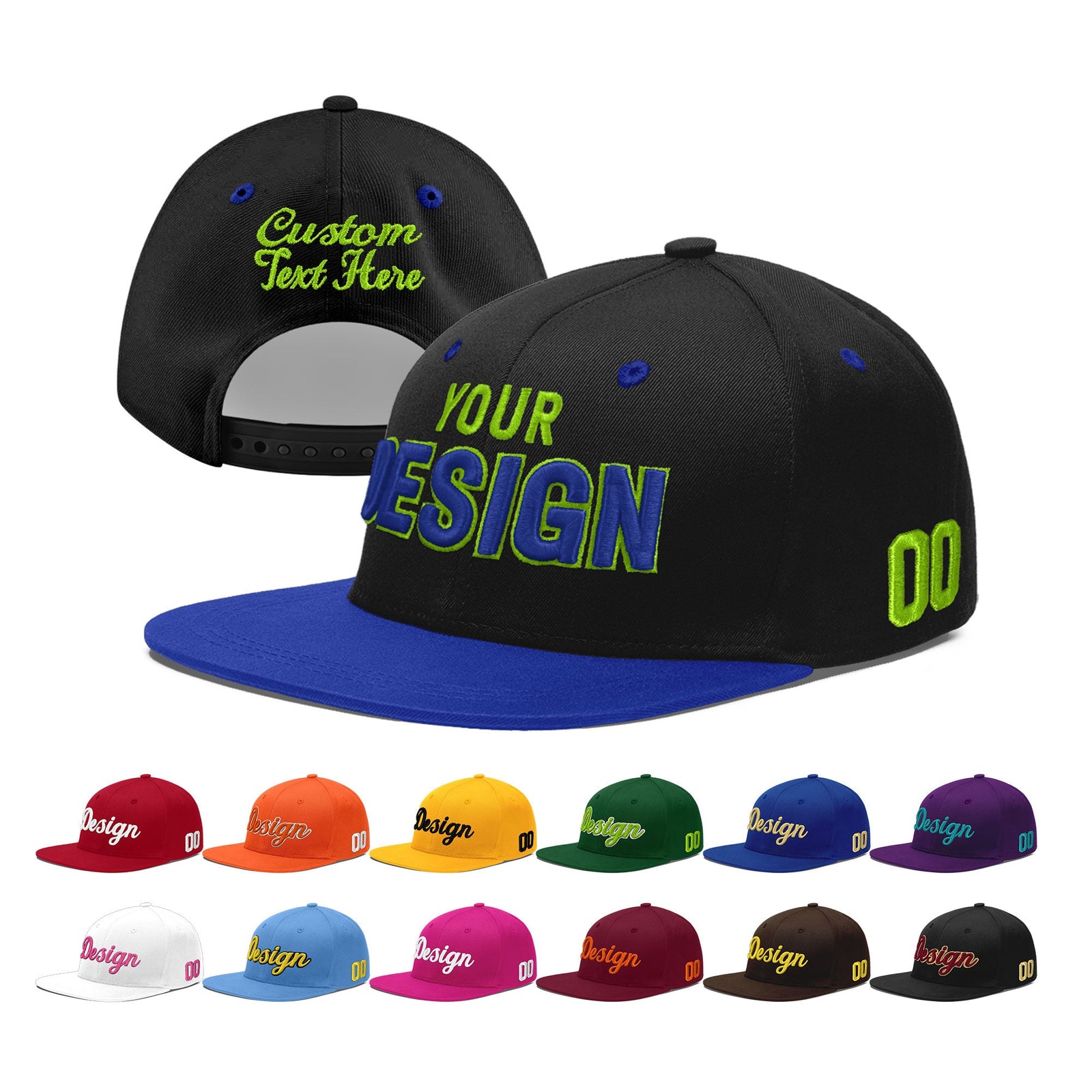 Custom Black Royal Blue 3D Puff Embroidery Flat Embroidery Casual Sport Baseball Cap