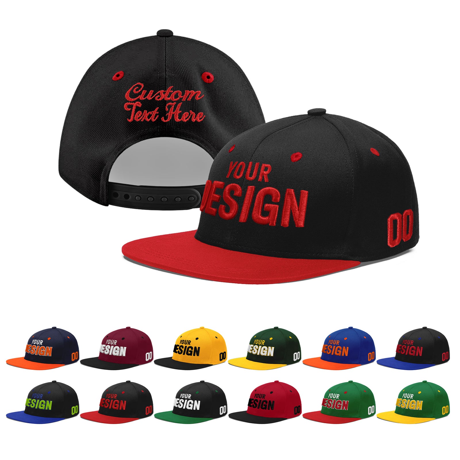 Custom Black Red 3D Puff Embroidery Flat Embroidery Casual Sport Baseball Cap