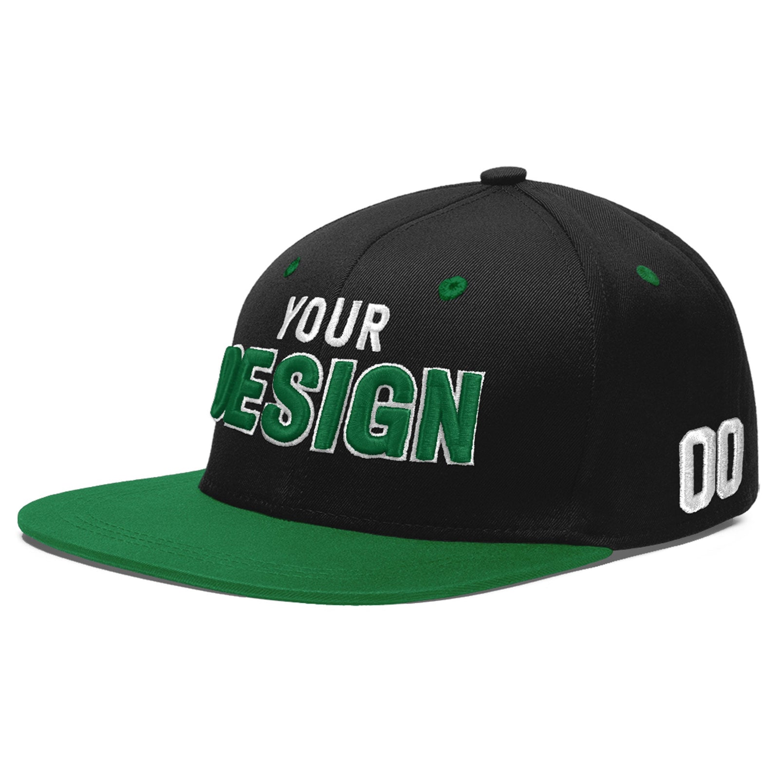 Custom Black Kelly Green 3D Puff Embroidery Flat Embroidery Casual Sport Baseball Cap