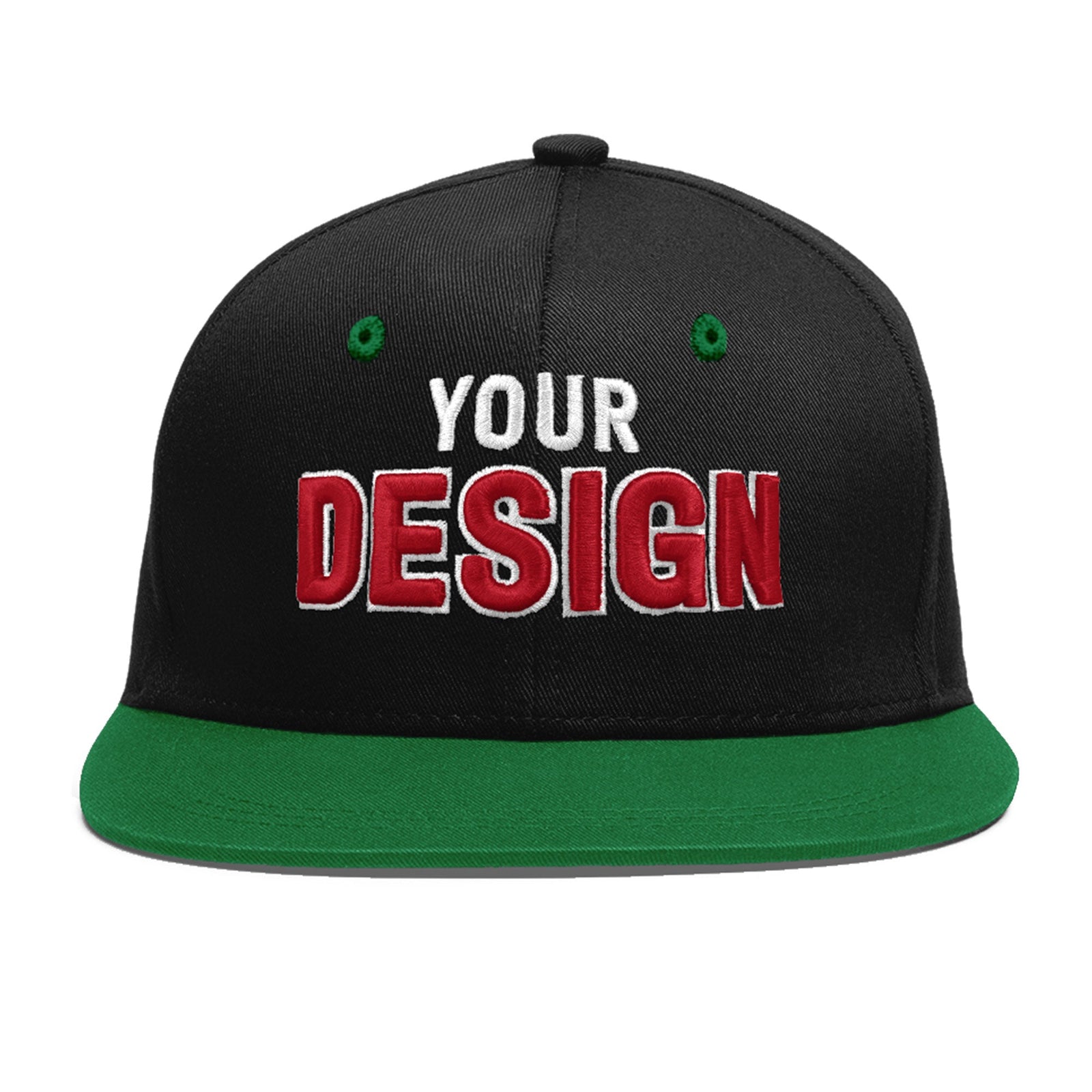 Custom Black Kelly Green 3D Puff Embroidery Flat Embroidery Casual Sport Baseball Cap