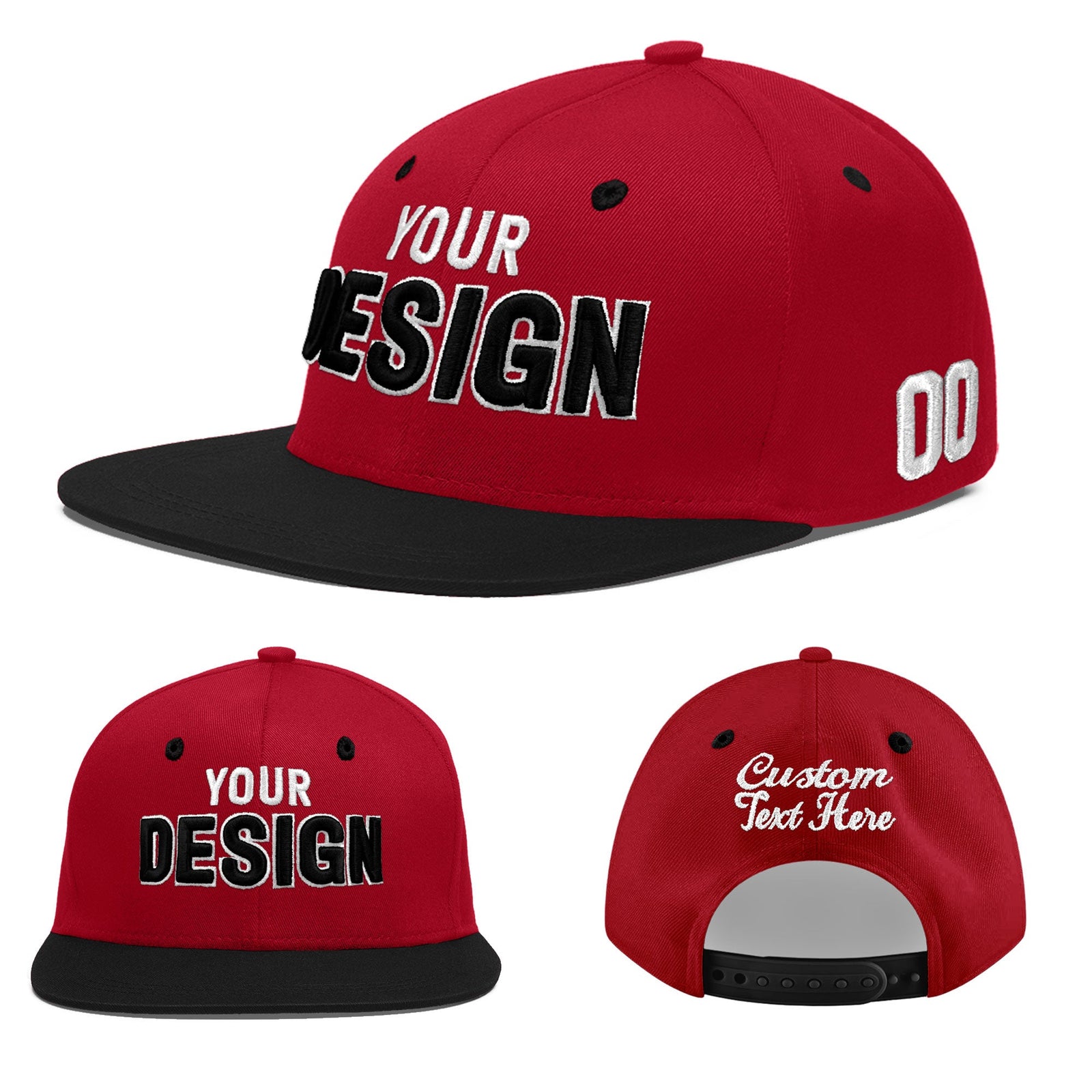 Custom Red Black 3D Puff Embroidery Flat Embroidery Casual Sport Baseball Cap