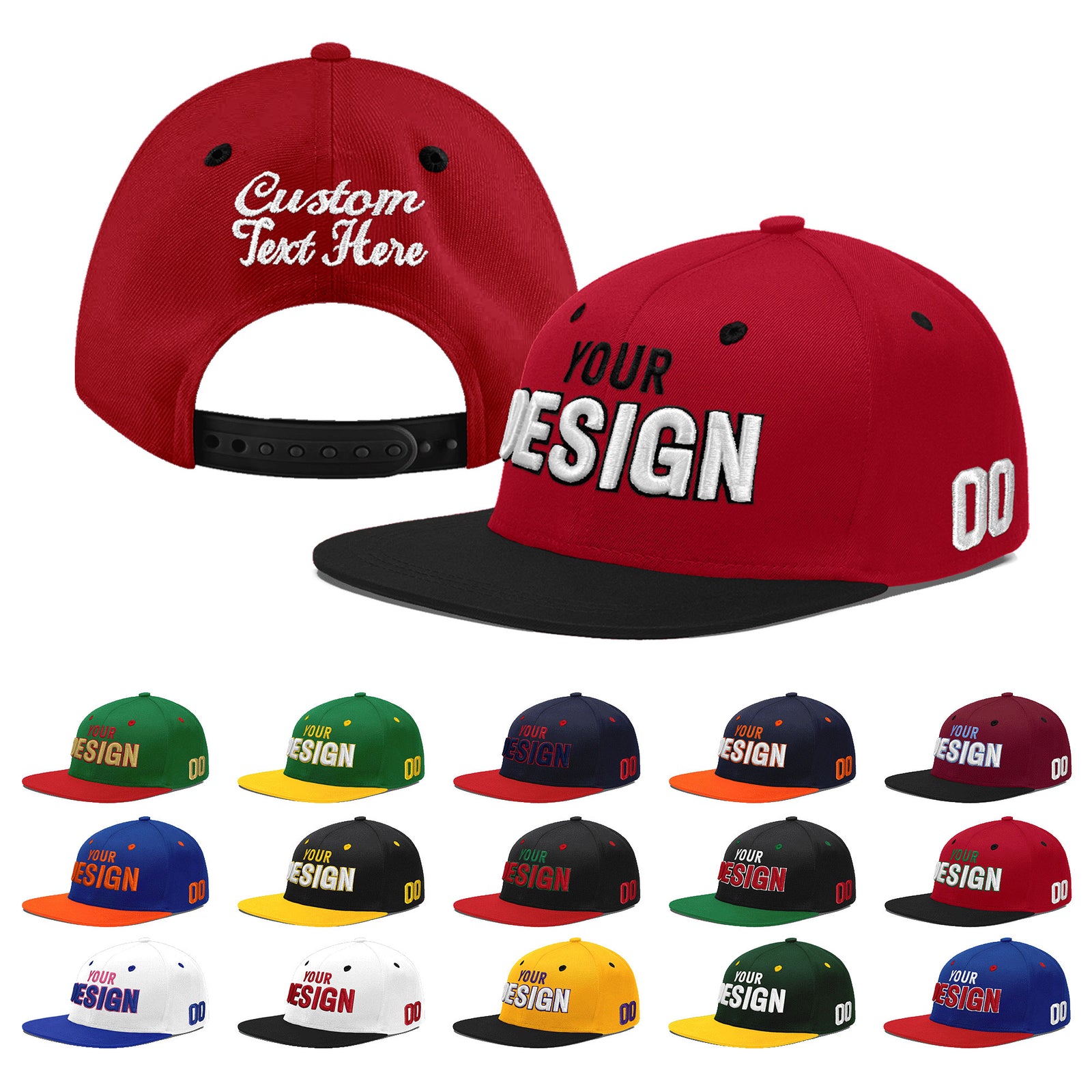 Custom Red Black 3D Puff Embroidery Flat Embroidery Casual Sport Baseball Cap