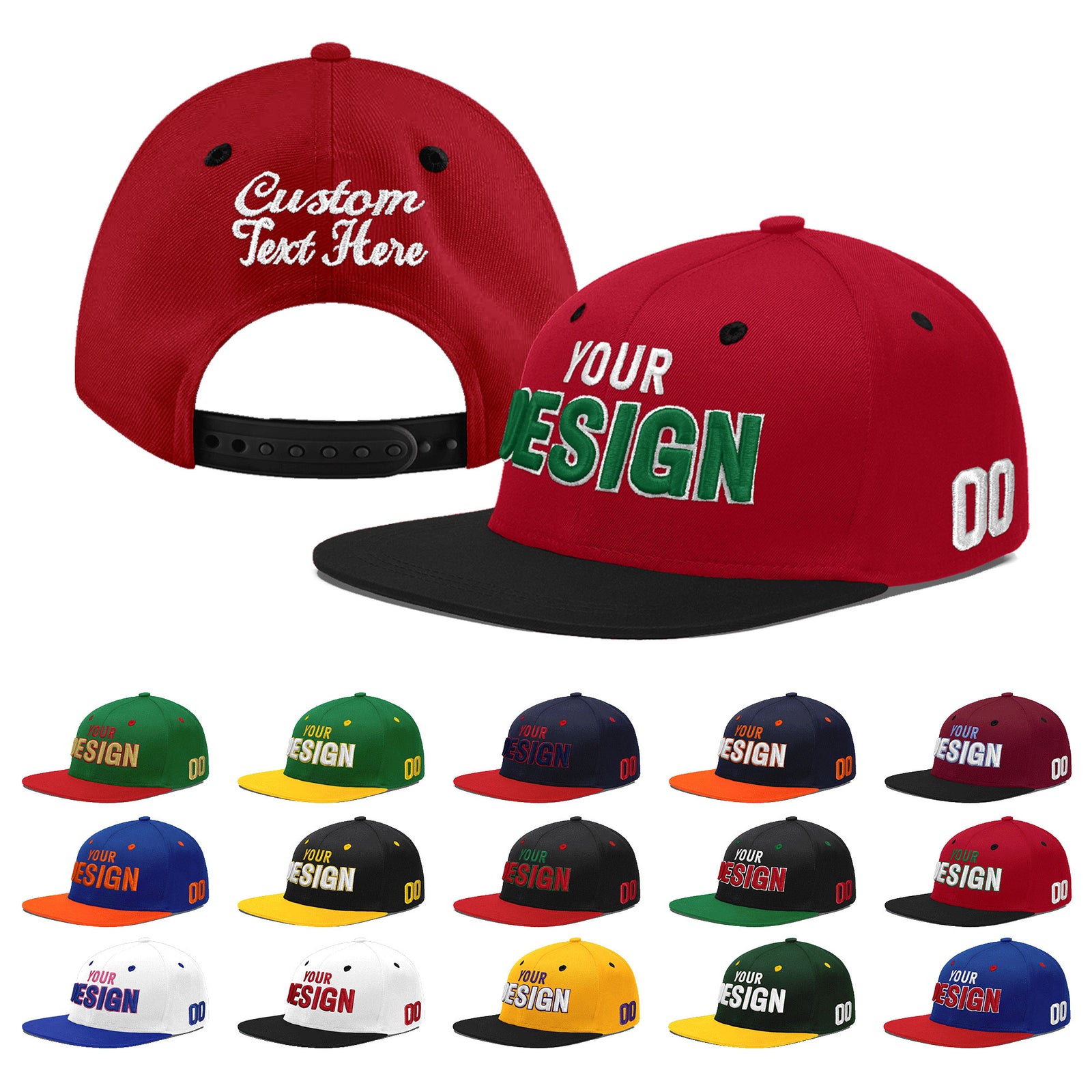 Custom Red Black 3D Puff Embroidery Flat Embroidery Casual Sport Baseball Cap