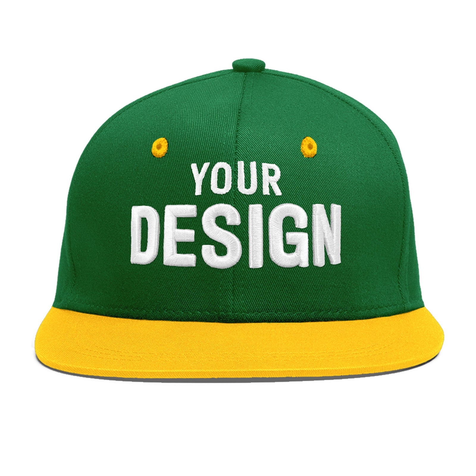 Custom Kelly Green Gold 3D Puff Embroidery Flat Embroidery Casual Sport Baseball Cap