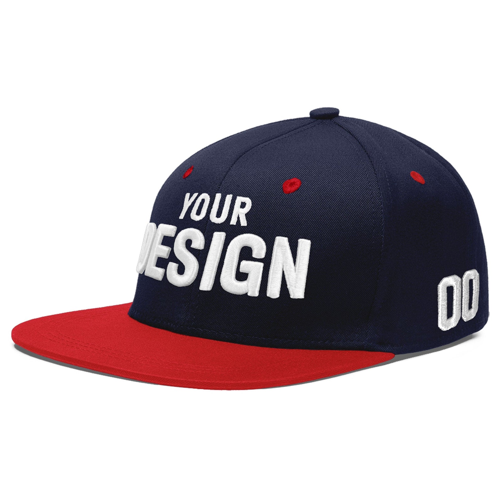 Custom Navy Red 3D Puff Embroidery Flat Embroidery Casual Sport Baseball Cap