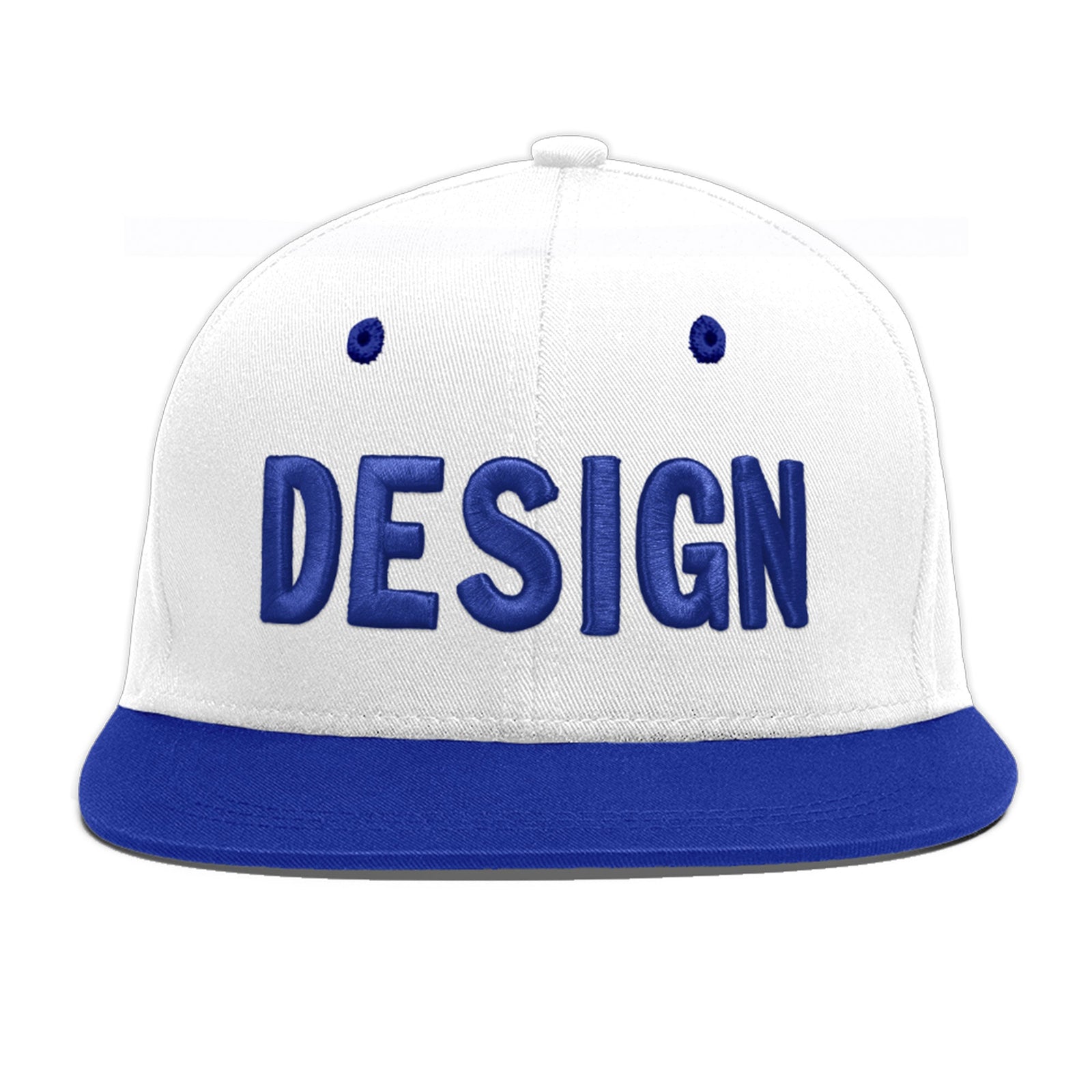 Custom White Royal Blue 3D Puff Embroidery Flat Embroidery Casual Sport Baseball Cap