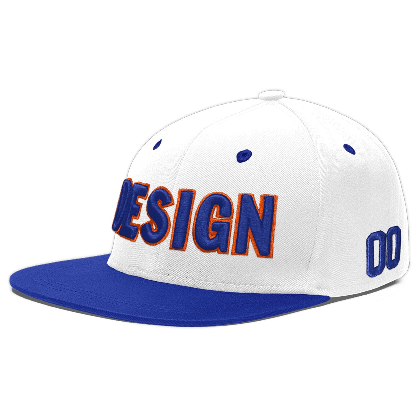 Custom White Royal Blue 3D Puff Embroidery Flat Embroidery Casual Sport Baseball Cap