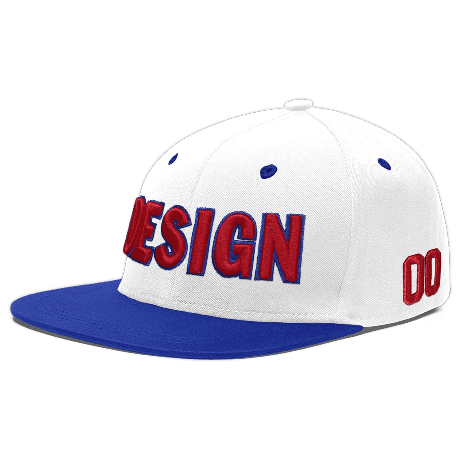 Custom White Royal Blue 3D Puff Embroidery Flat Embroidery Casual Sport Baseball Cap