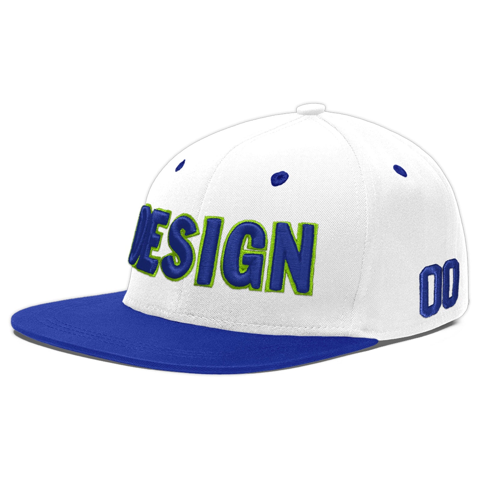 Custom White Royal Blue 46D Puff Embroidery Flat Embroidery Casual Sport Baseball Cap