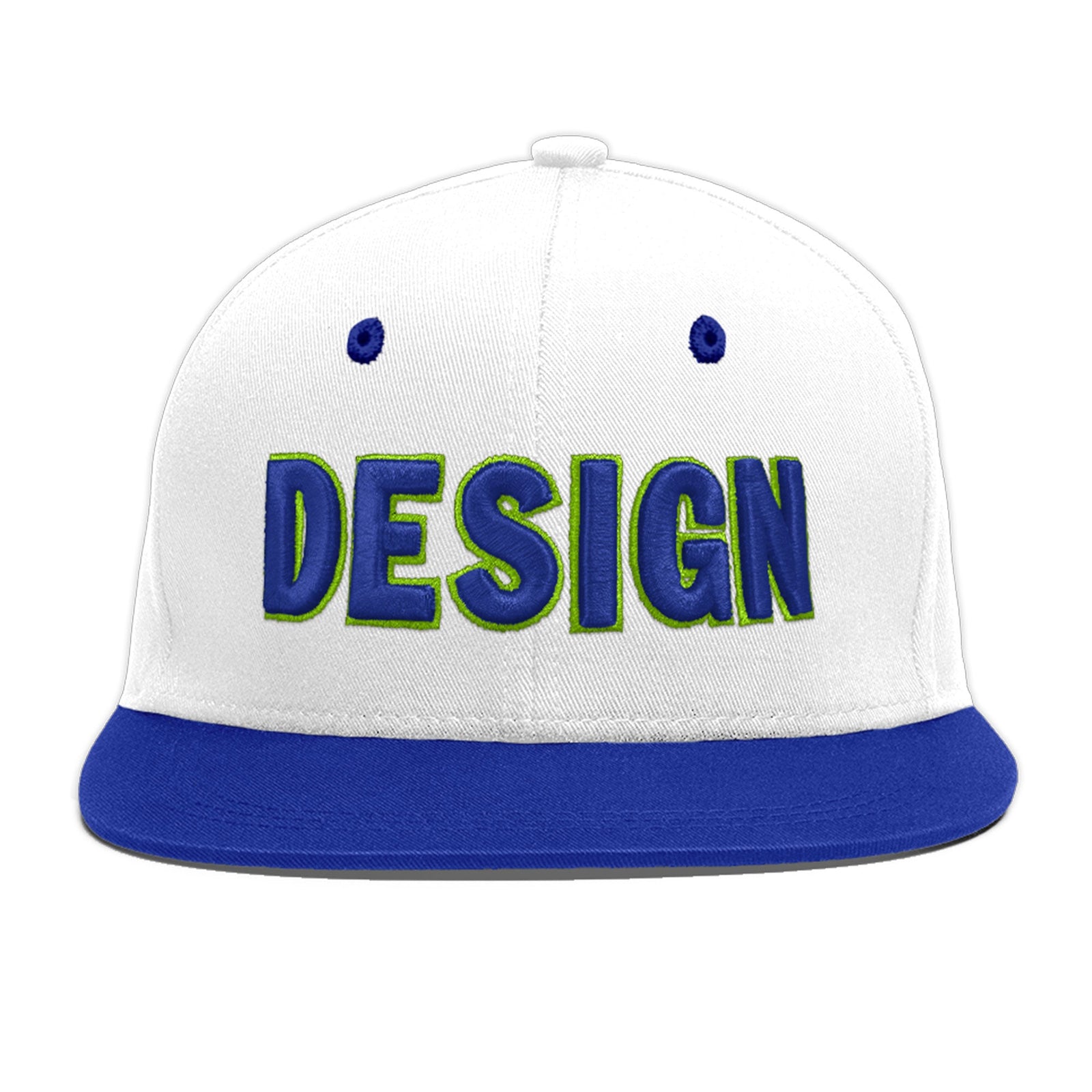 Custom White Royal Blue 48D Puff Embroidery Flat Embroidery Casual Sport Baseball Cap