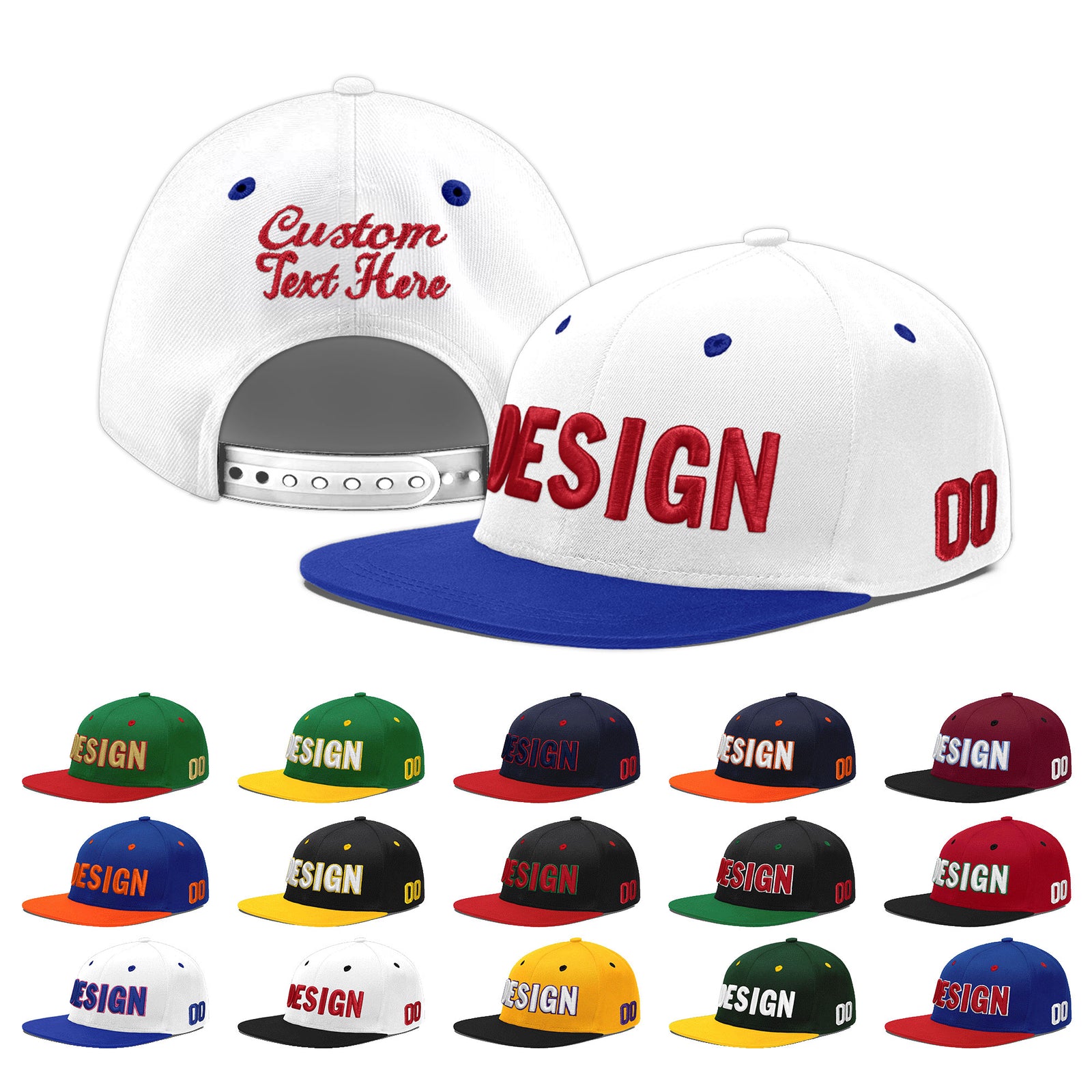 Custom White Royal Blue 51D Puff Embroidery Flat Embroidery Casual Sport Baseball Cap