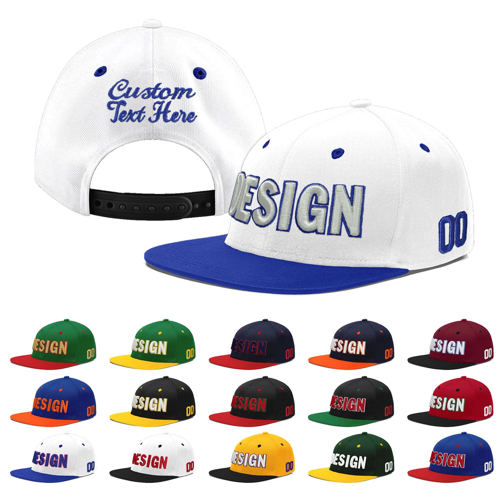 Custom White Royal Blue 59D Puff Embroidery Flat Embroidery Casual Sport Baseball Cap