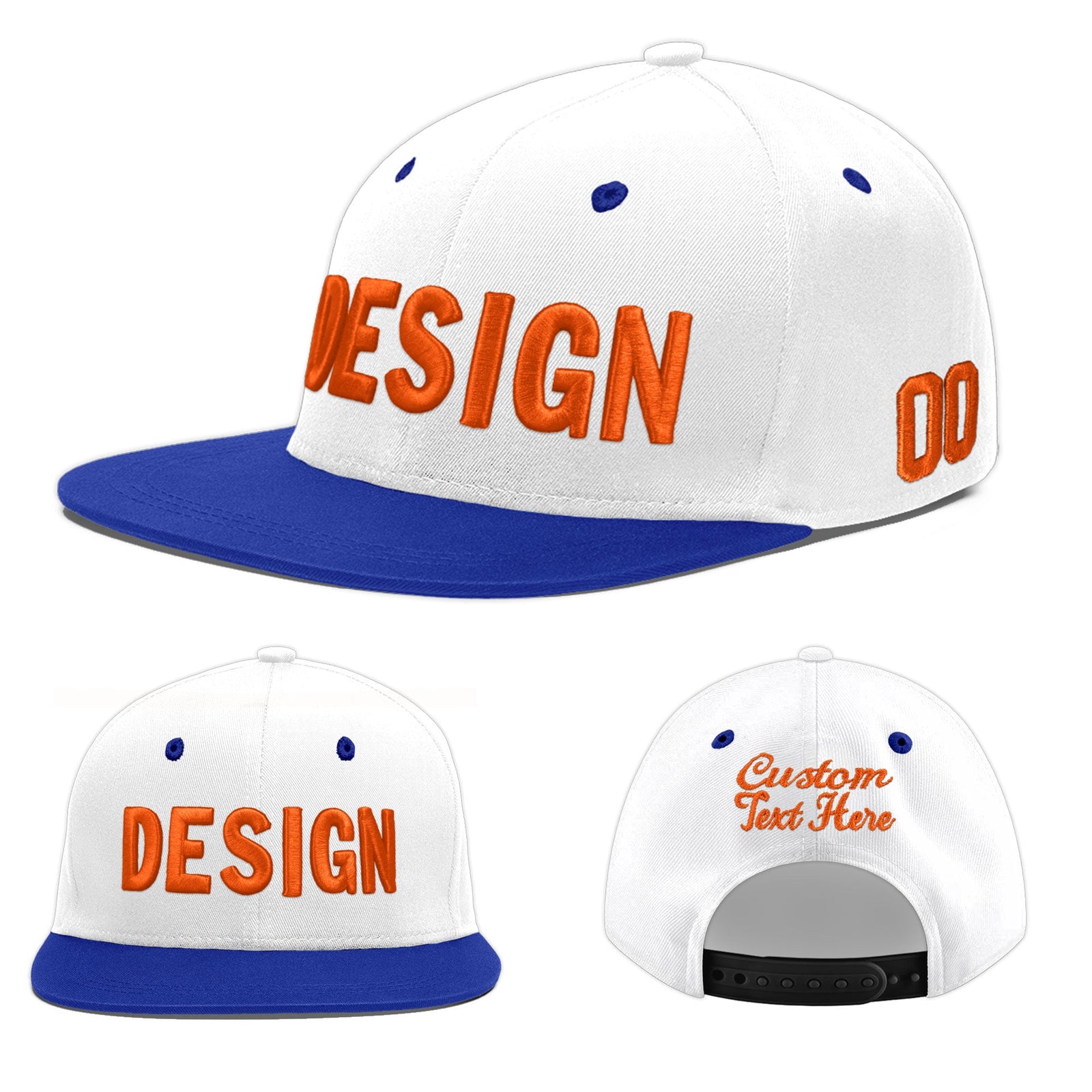 Custom White Royal Blue 76D Puff Embroidery Flat Embroidery Casual Sport Baseball Cap