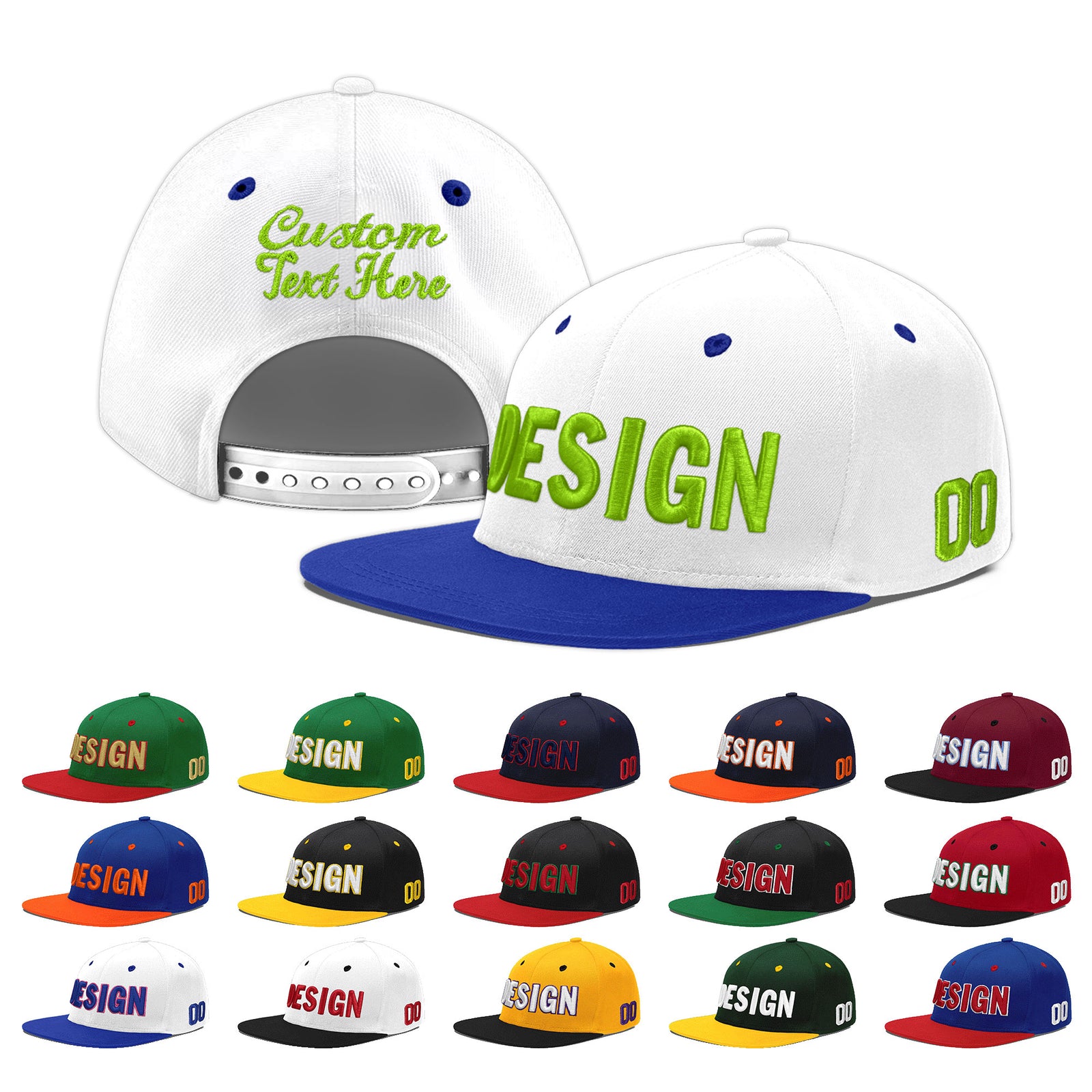 Custom White Royal Blue 43D Puff Embroidery Flat Embroidery Casual Sport Baseball Cap