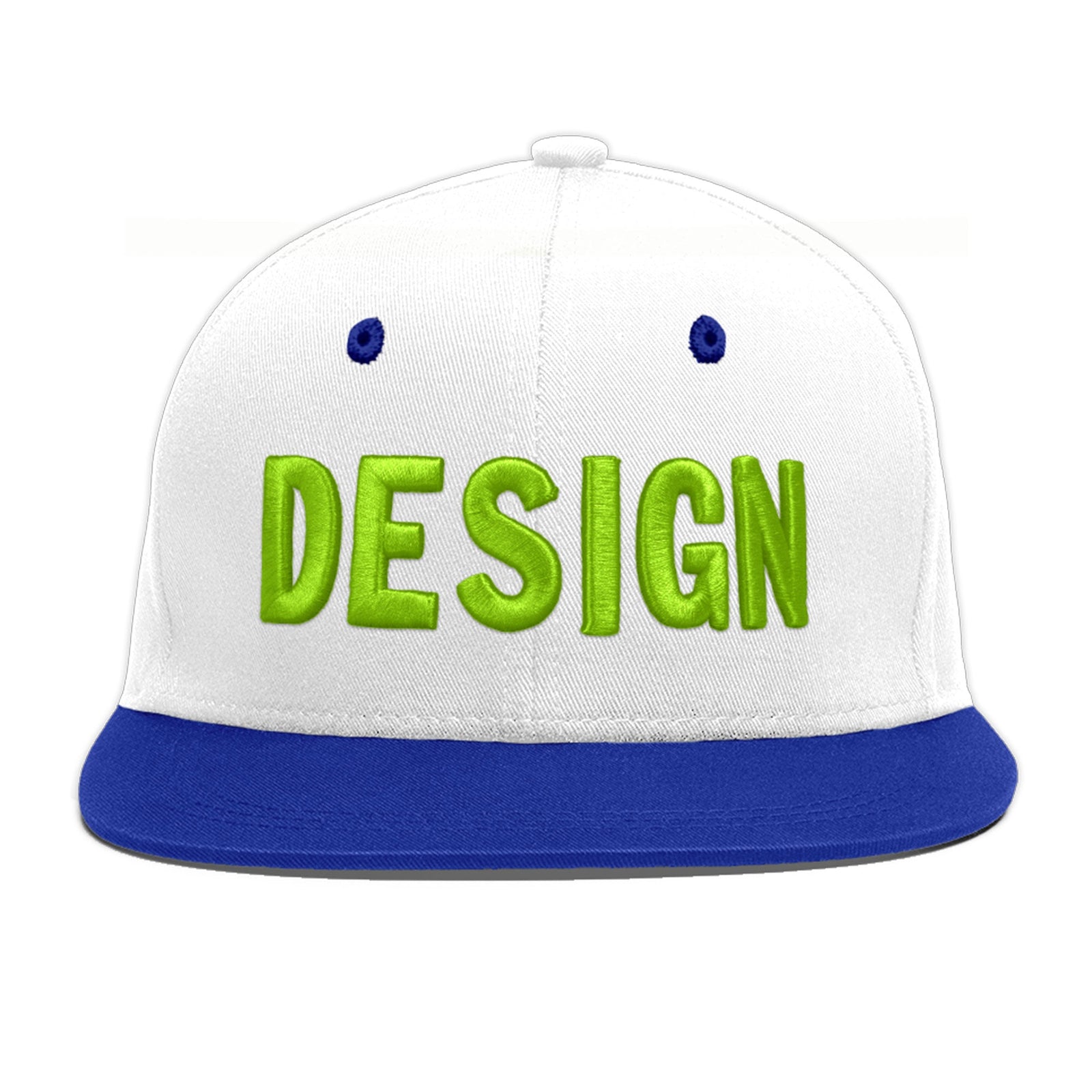 Custom White Royal Blue 48D Puff Embroidery Flat Embroidery Casual Sport Baseball Cap