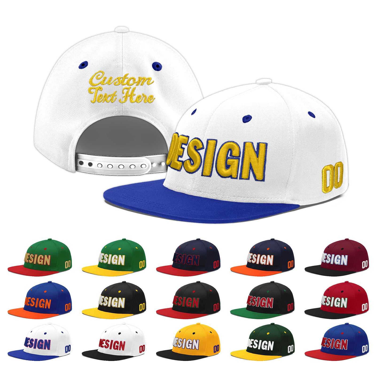Custom White Royal Blue 59D Puff Embroidery Flat Embroidery Casual Sport Baseball Cap