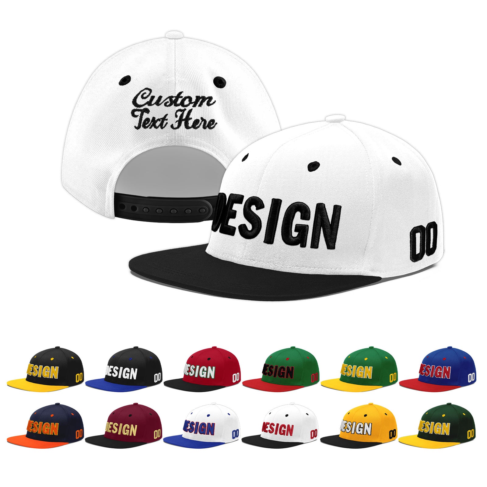 Custom White Black 3D Puff Embroidery Flat Embroidery Casual Sport Baseball Cap