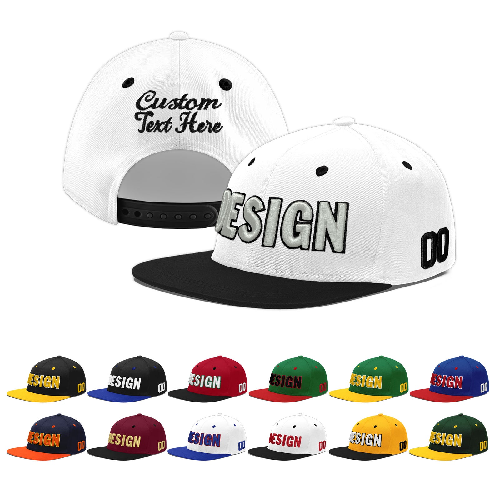 Custom White Black 3D Puff Embroidery Flat Embroidery Casual Sport Baseball Cap