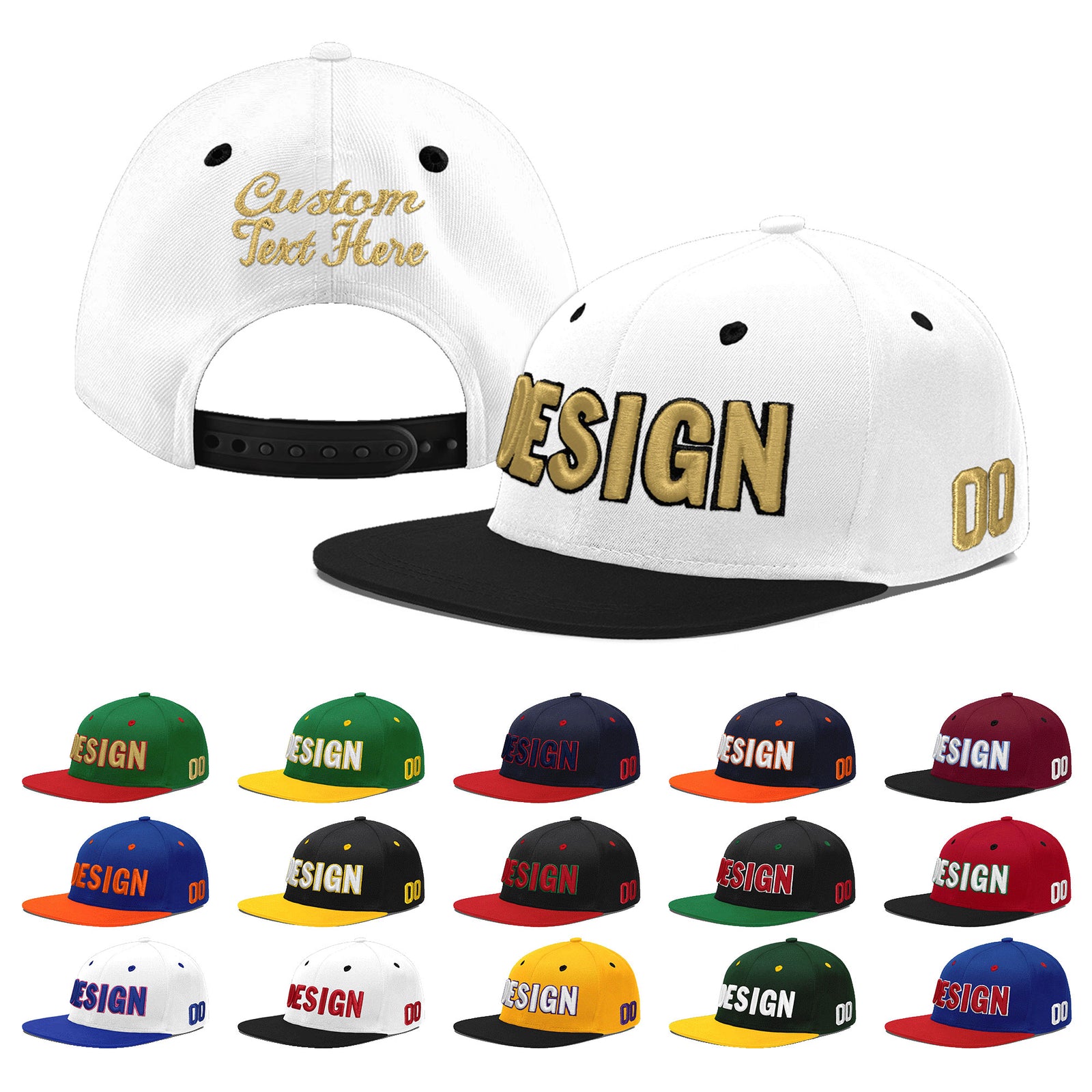 Custom White Black 3D Puff Embroidery Flat Embroidery Casual Sport Baseball Cap
