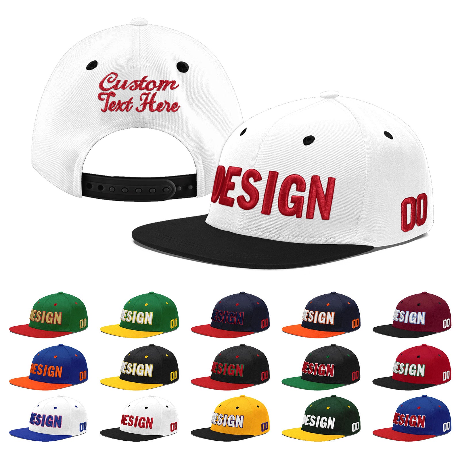Custom White Black 3D Puff Embroidery Flat Embroidery Casual Sport Baseball Cap