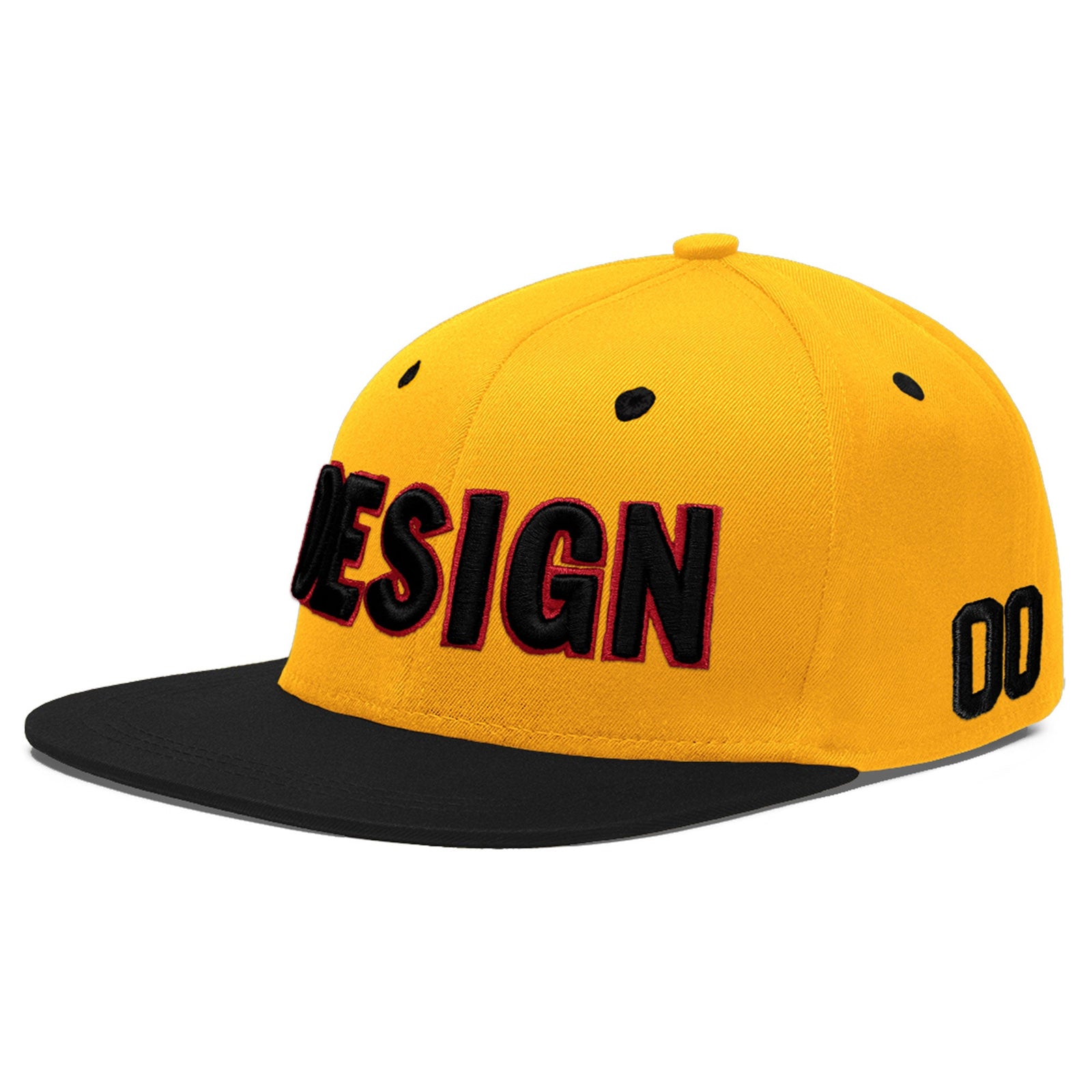 Custom Gold Black 46D Puff Embroidery Flat Embroidery Casual Sport Baseball Cap