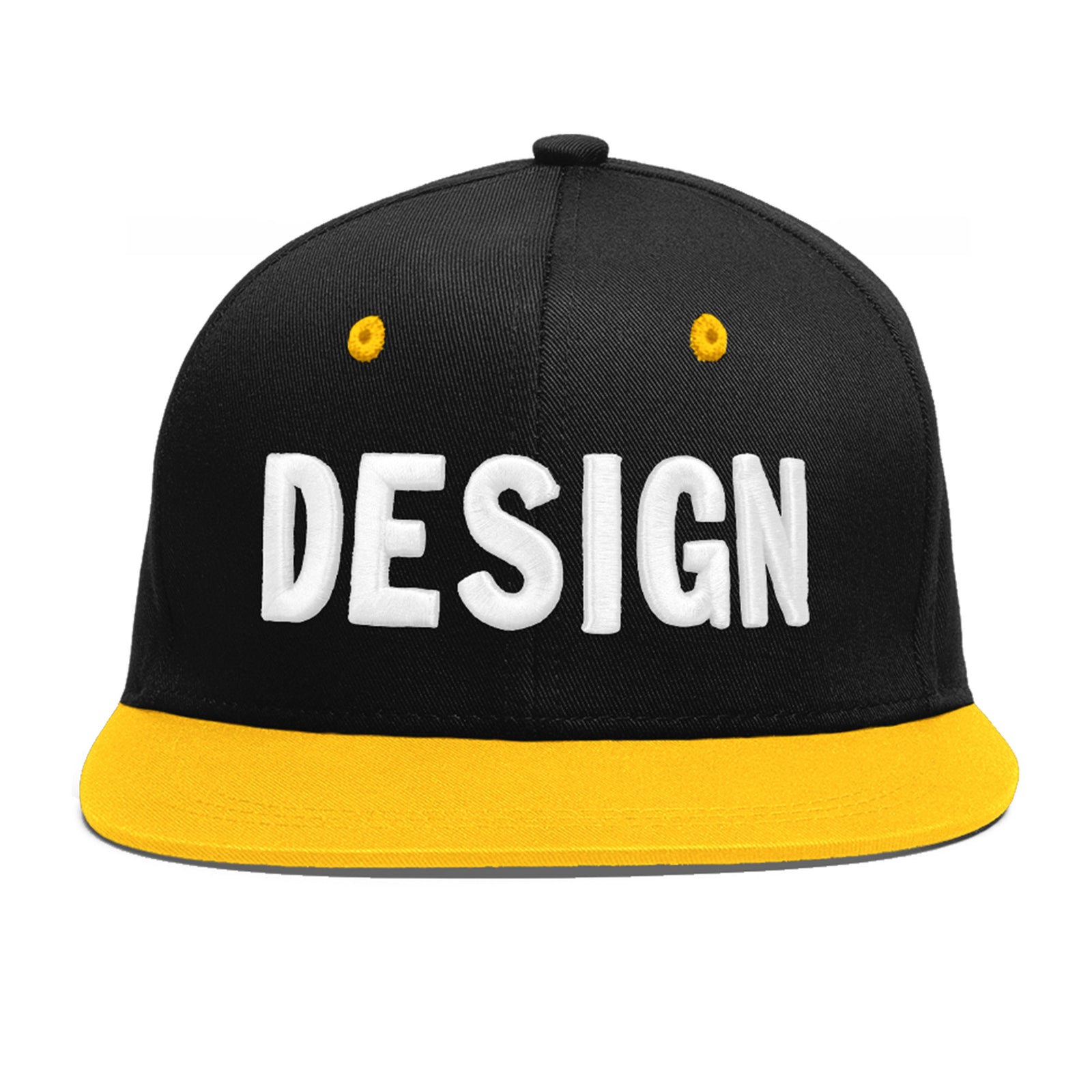 Custom Black Gold 3D Puff Embroidery Flat Embroidery Casual Sport Baseball Cap