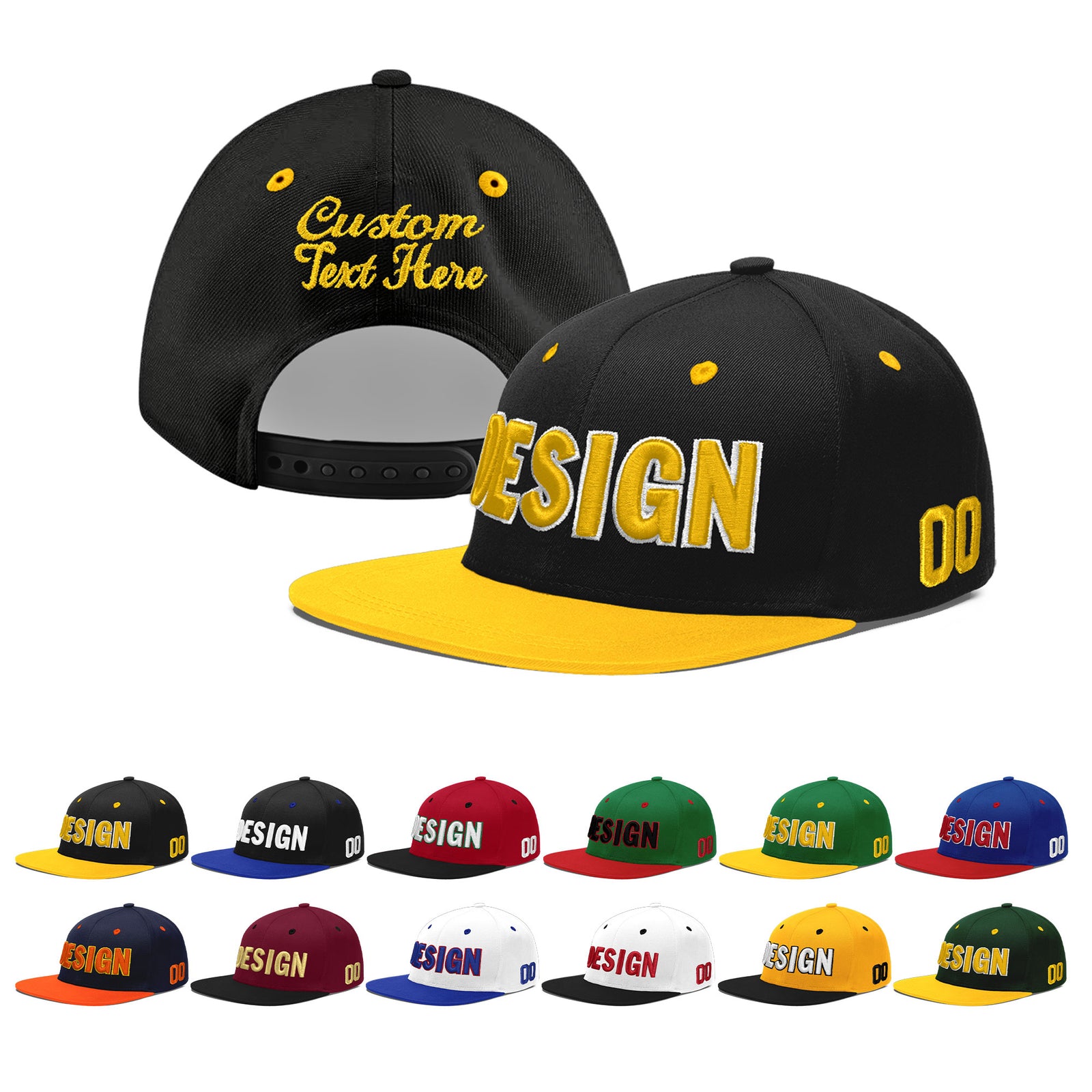 Custom Black Gold 3D Puff Embroidery Flat Embroidery Casual Sport Baseball Cap