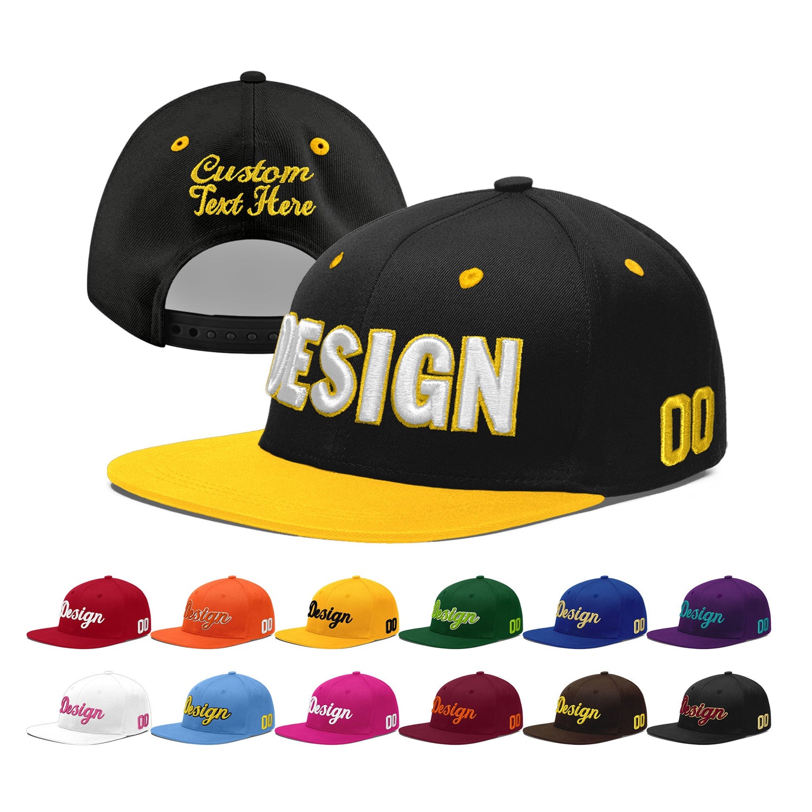 Custom Black Gold 3D Puff Embroidery Flat Embroidery Casual Sport Baseball Cap