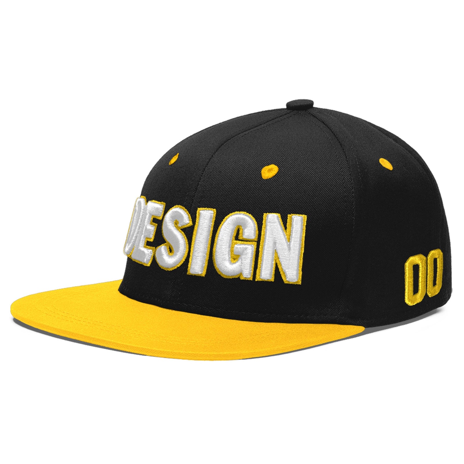 Custom Black Gold 3D Puff Embroidery Flat Embroidery Casual Sport Baseball Cap