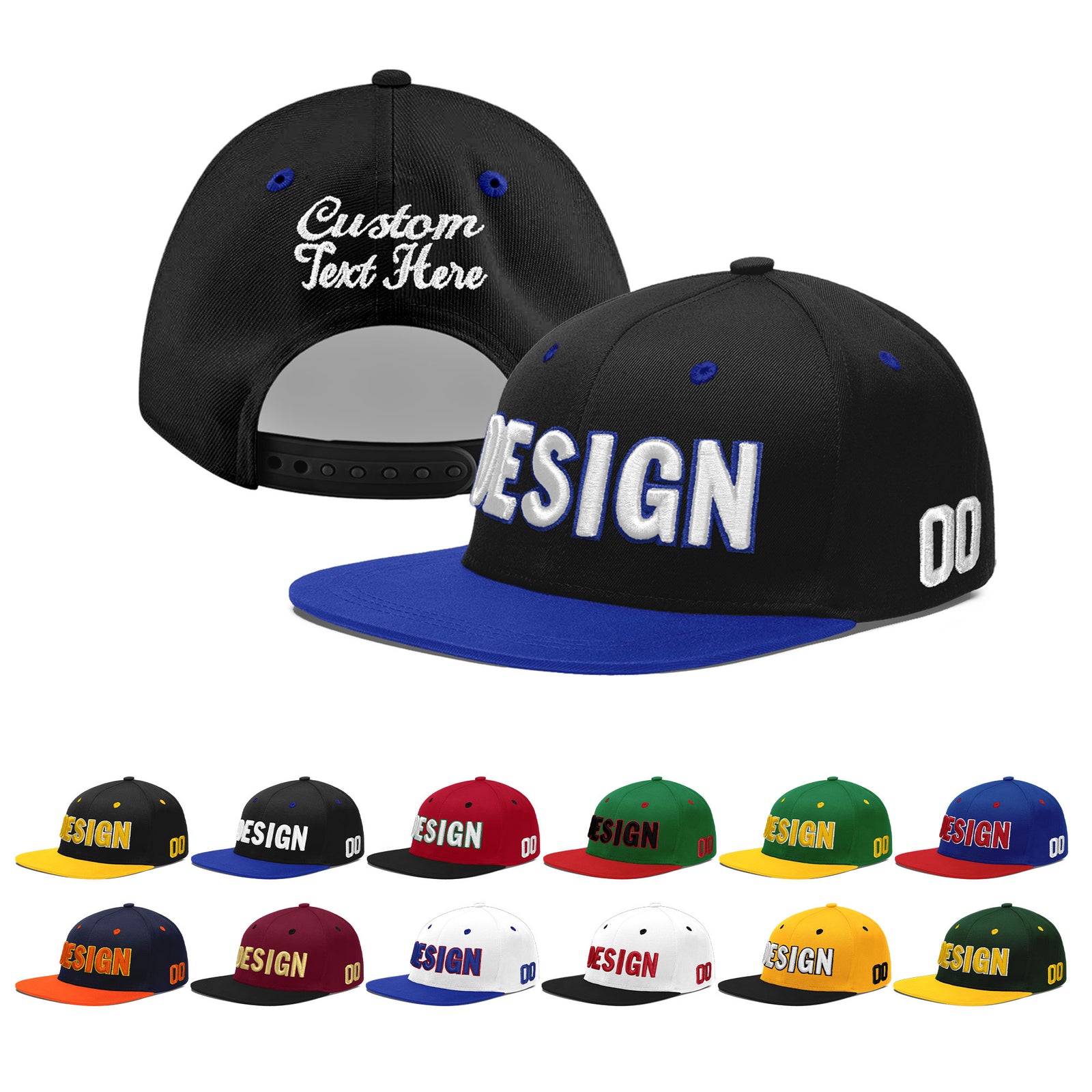 Custom Black Royal Blue 3D Puff Embroidery Flat Embroidery Casual Sport Baseball Cap