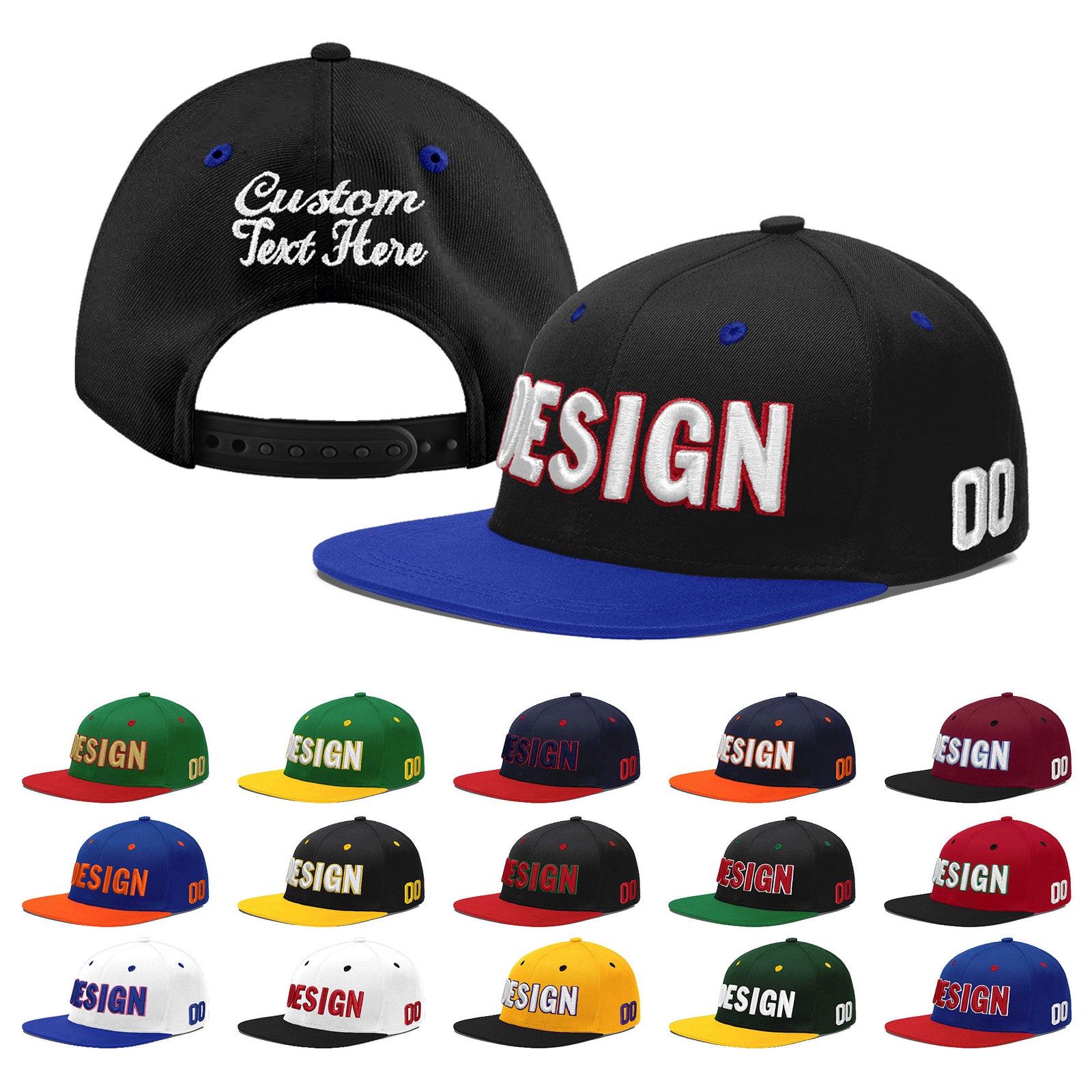 Custom Black Royal Blue 3D Puff Embroidery Flat Embroidery Casual Sport Baseball Cap