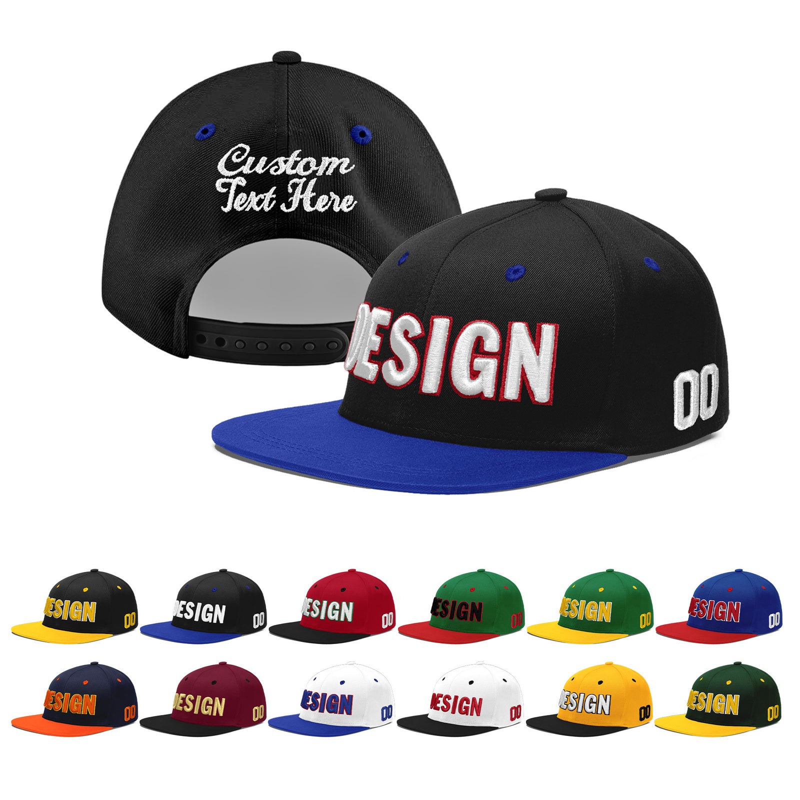 Custom Black Royal Blue 3D Puff Embroidery Flat Embroidery Casual Sport Baseball Cap
