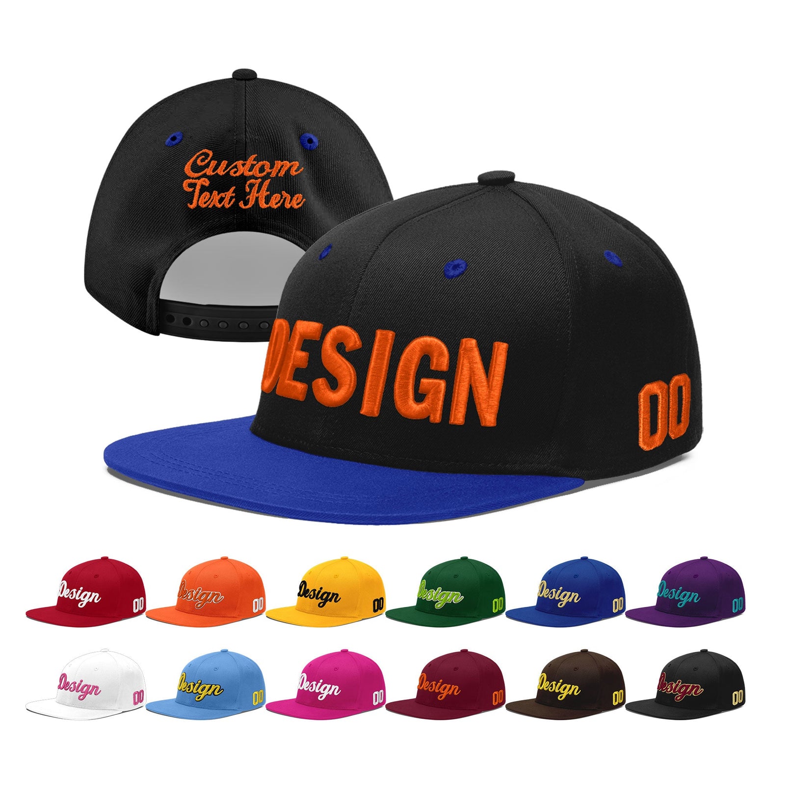 Custom Black Royal Blue 3D Puff Embroidery Flat Embroidery Casual Sport Baseball Cap