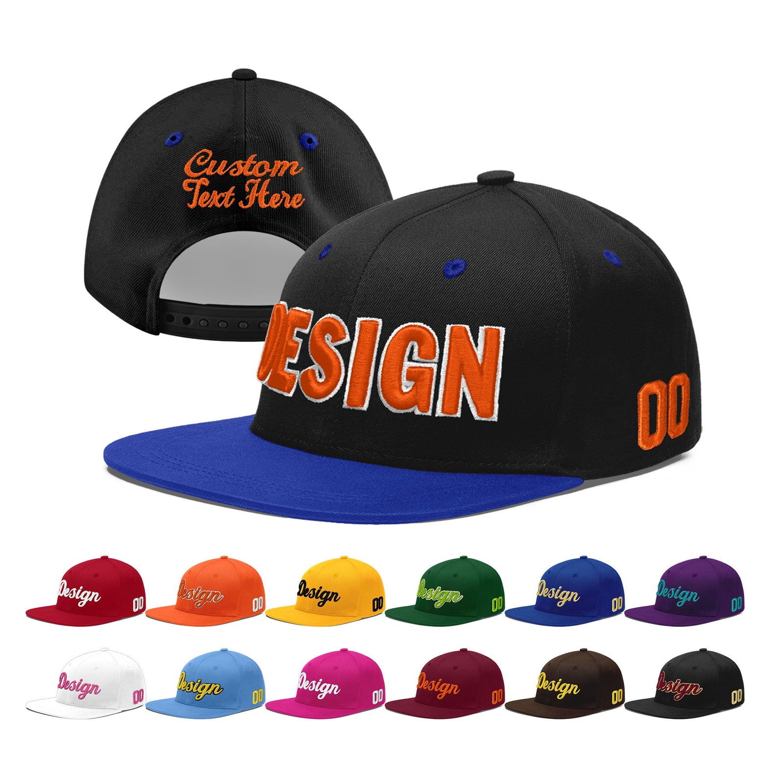 Custom Black Royal Blue 3D Puff Embroidery Flat Embroidery Casual Sport Baseball Cap