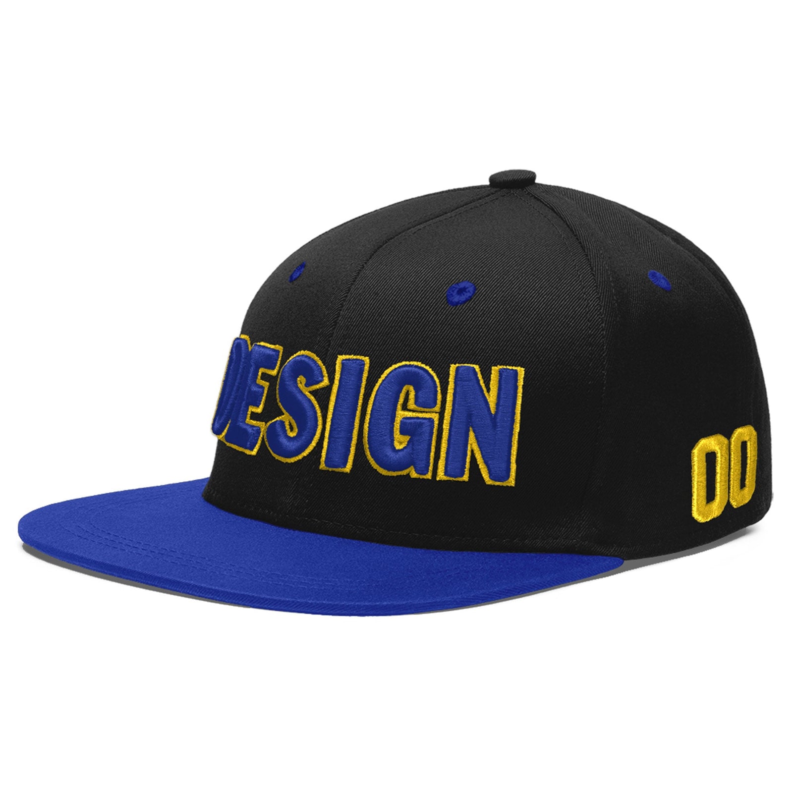 Custom Black Royal Blue 3D Puff Embroidery Flat Embroidery Casual Sport Baseball Cap