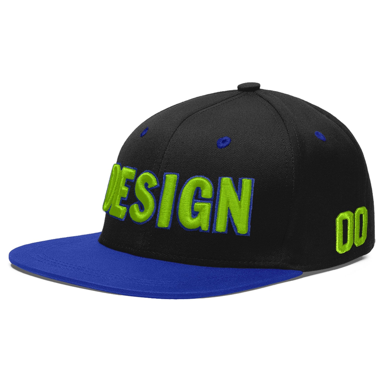 Custom Black Royal Blue 3D Puff Embroidery Flat Embroidery Casual Sport Baseball Cap