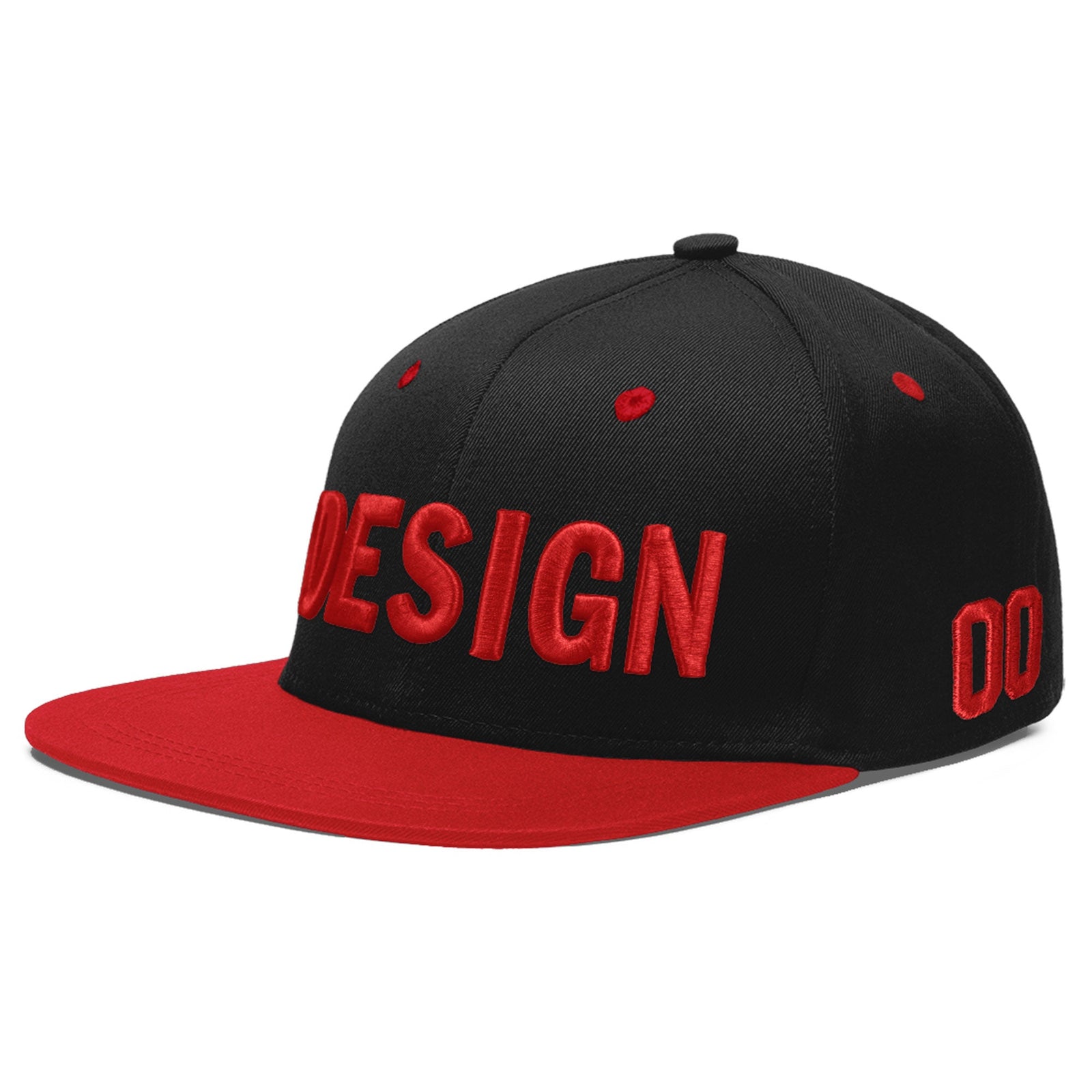 Custom Black Red 3D Puff Embroidery Flat Embroidery Casual Sport Baseball Cap